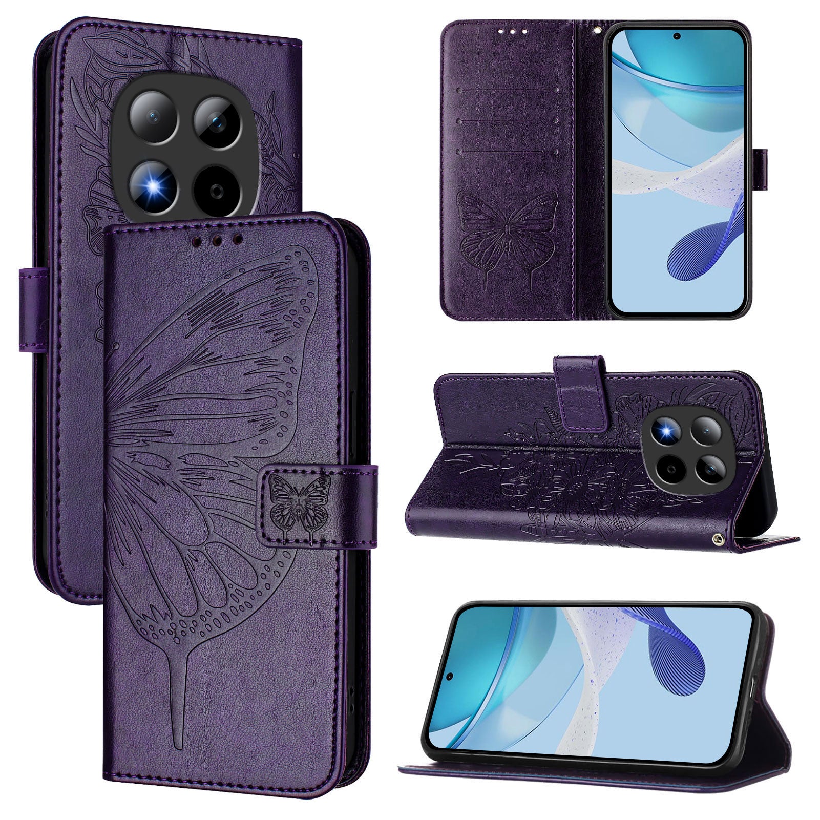 For Xiaomi Redmi Note 15 Pro 5G (Global) Wallet Case with Wrist Strap Butterfly Imprint Leather Phone Cover - Dark Purple