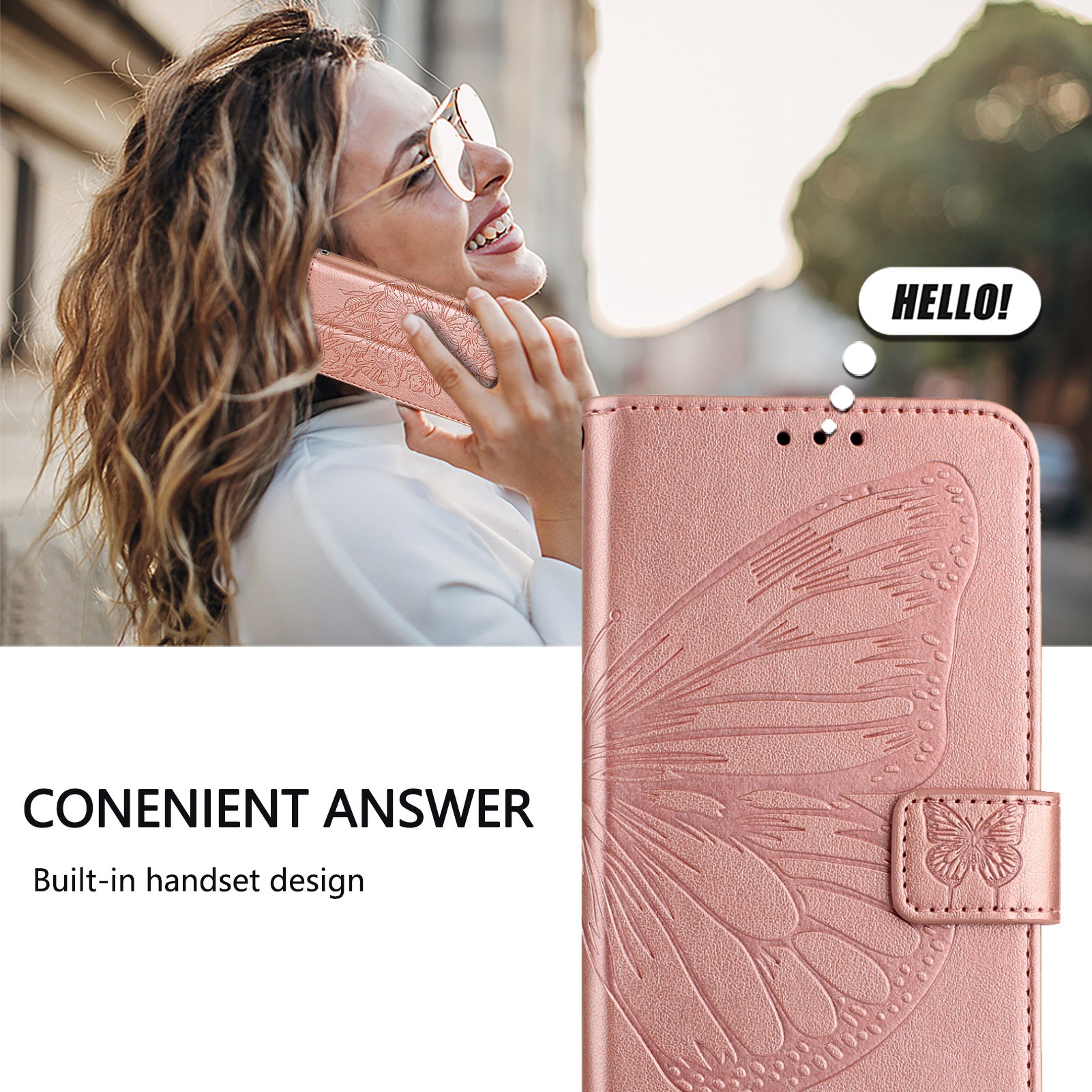 For Xiaomi Redmi Note 15 Pro 5G (Global) Wallet Case with Wrist Strap Butterfly Imprint Leather Phone Cover - Rose Gold