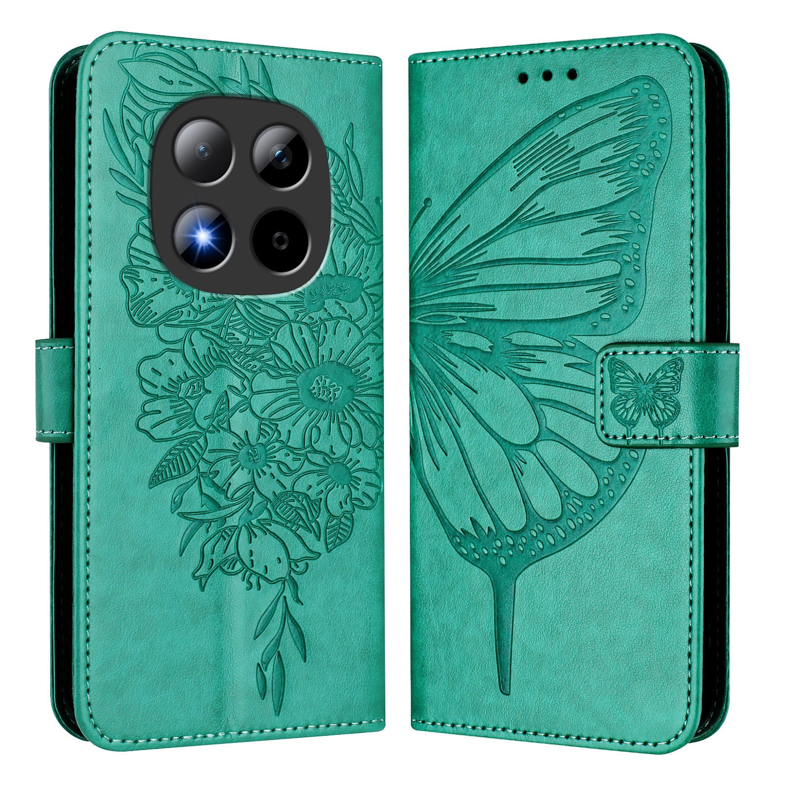 For Xiaomi Redmi Note 15 Pro 5G (Global) Wallet Case with Wrist Strap Butterfly Imprint Leather Phone Cover - Green