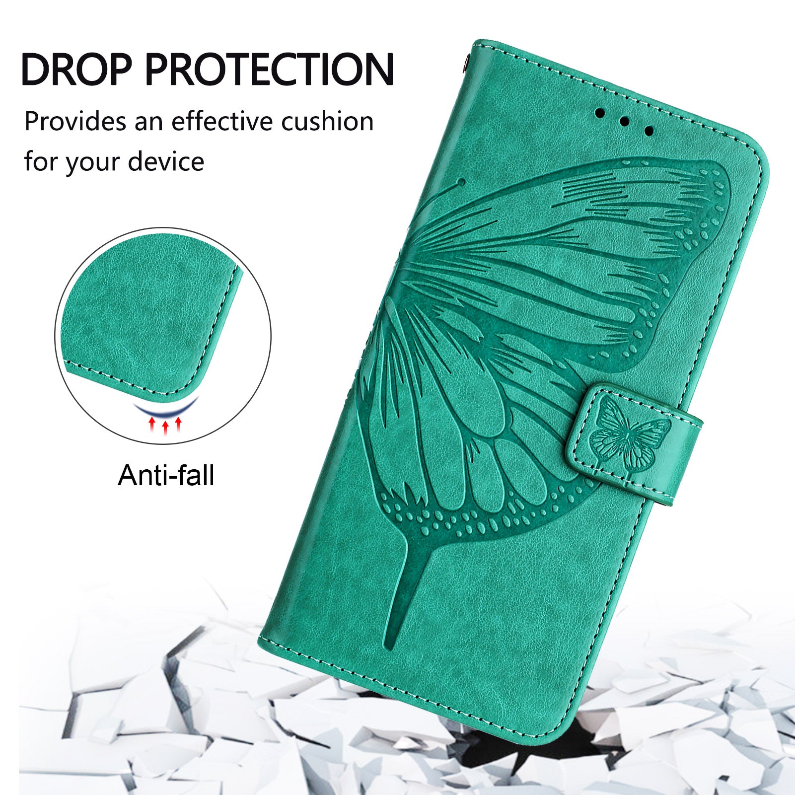 For Xiaomi Redmi Note 15 Pro 5G (Global) Wallet Case with Wrist Strap Butterfly Imprint Leather Phone Cover - Green