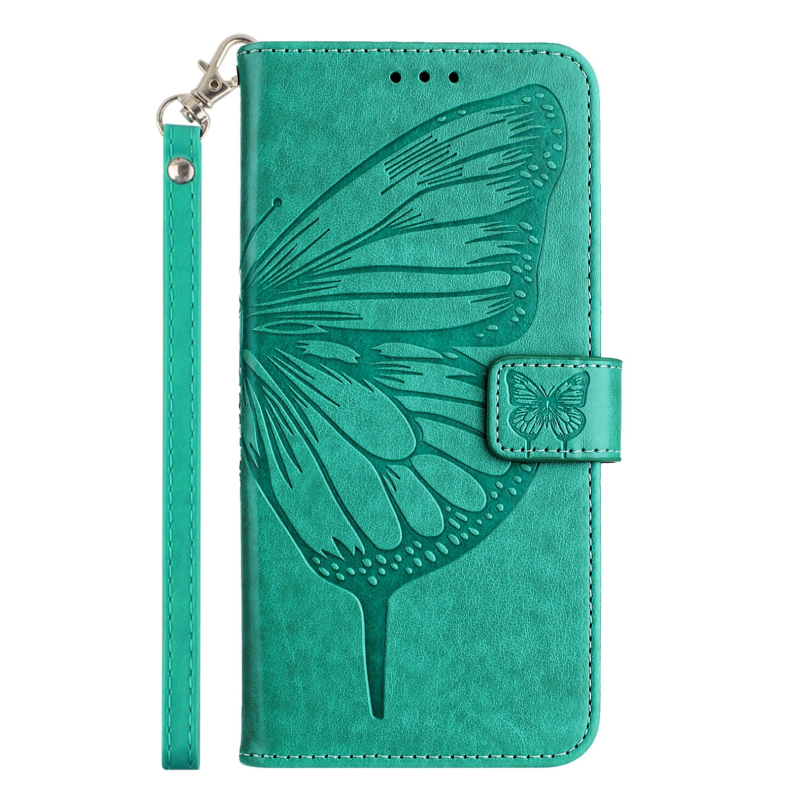 For Xiaomi Redmi Note 15 Pro 5G (Global) Wallet Case with Wrist Strap Butterfly Imprint Leather Phone Cover - Green