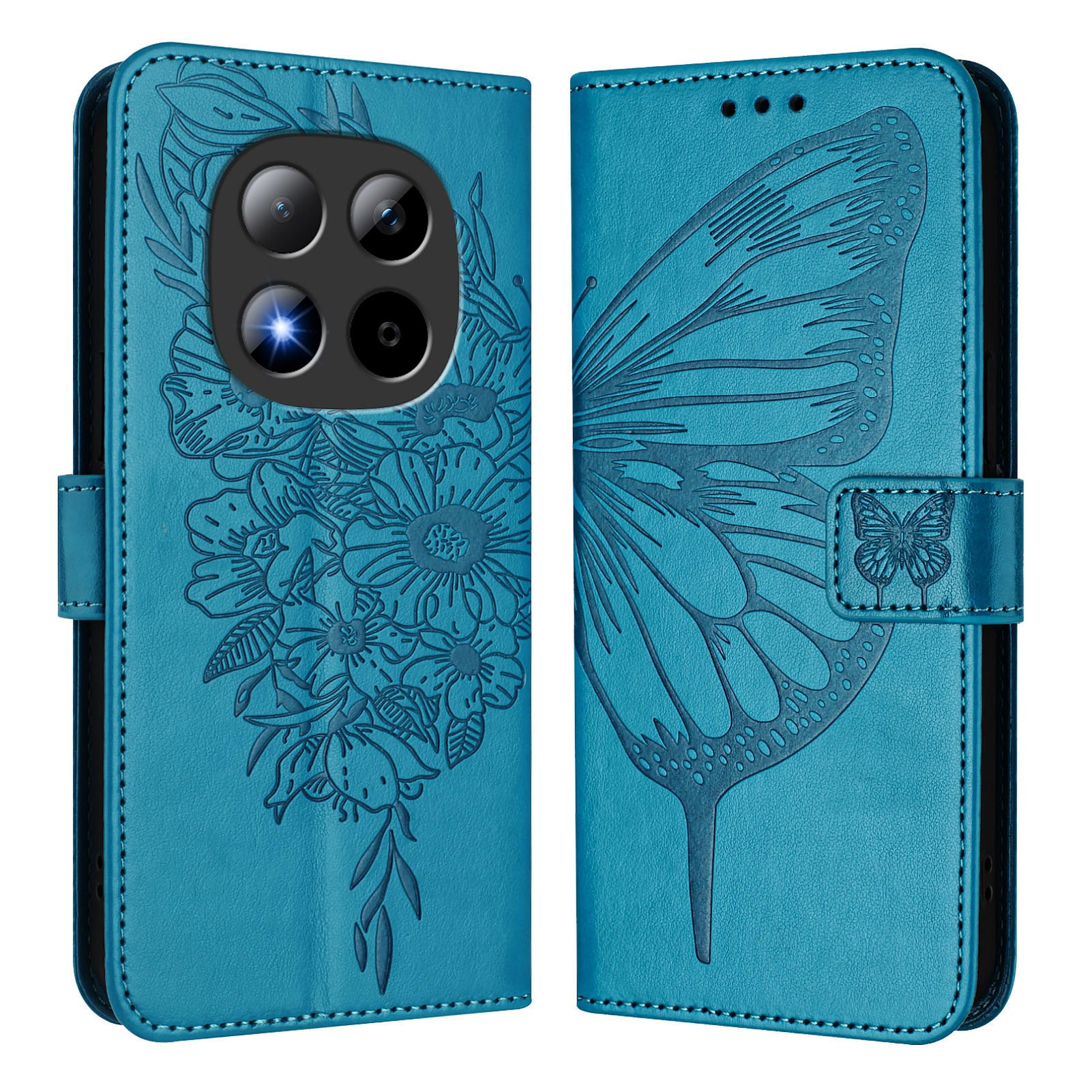 For Xiaomi Redmi Note 15 Pro 5G (Global) Wallet Case with Wrist Strap Butterfly Imprint Leather Phone Cover - Blue