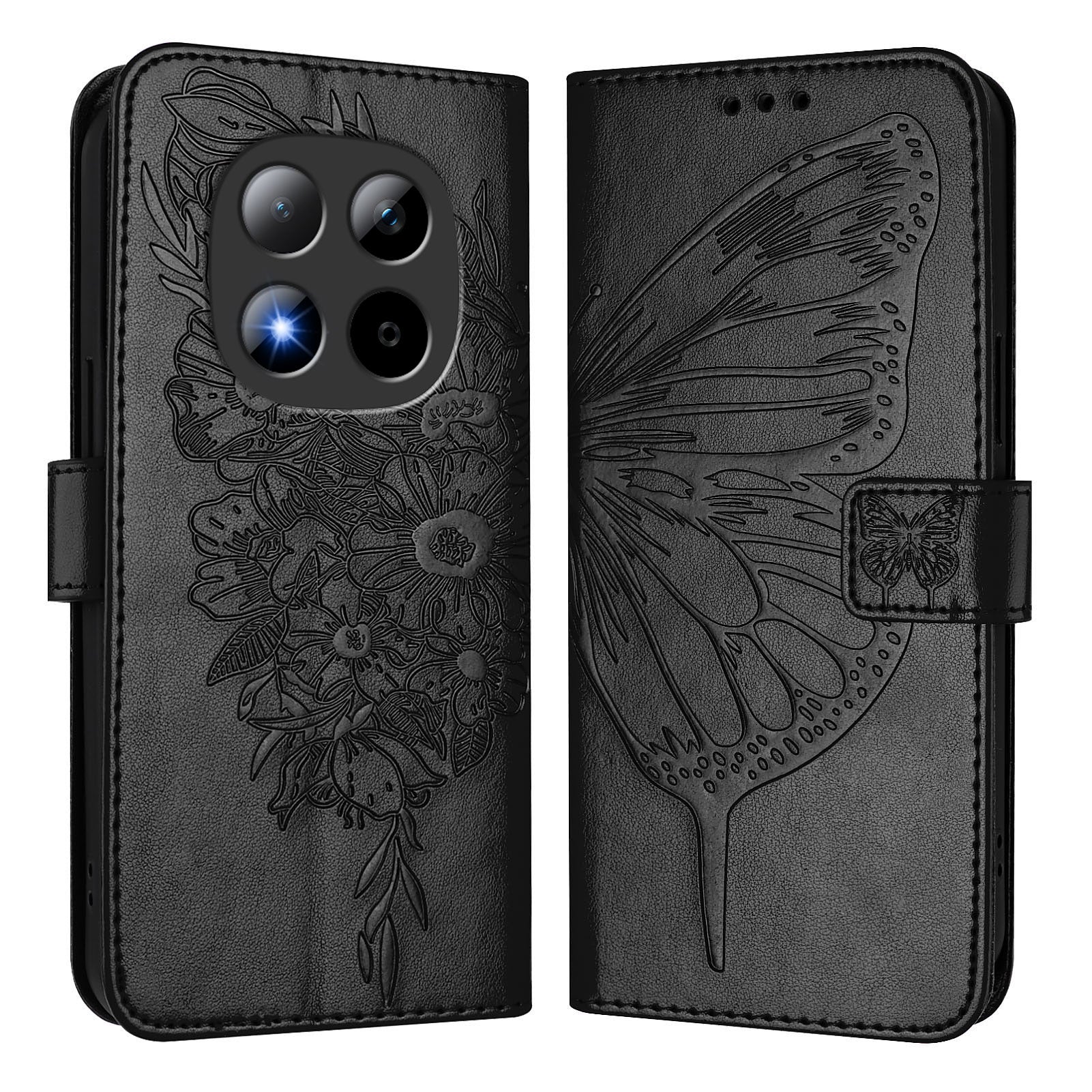 For Xiaomi Redmi Note 15 Pro 5G (Global) Wallet Case with Wrist Strap Butterfly Imprint Leather Phone Cover - Black