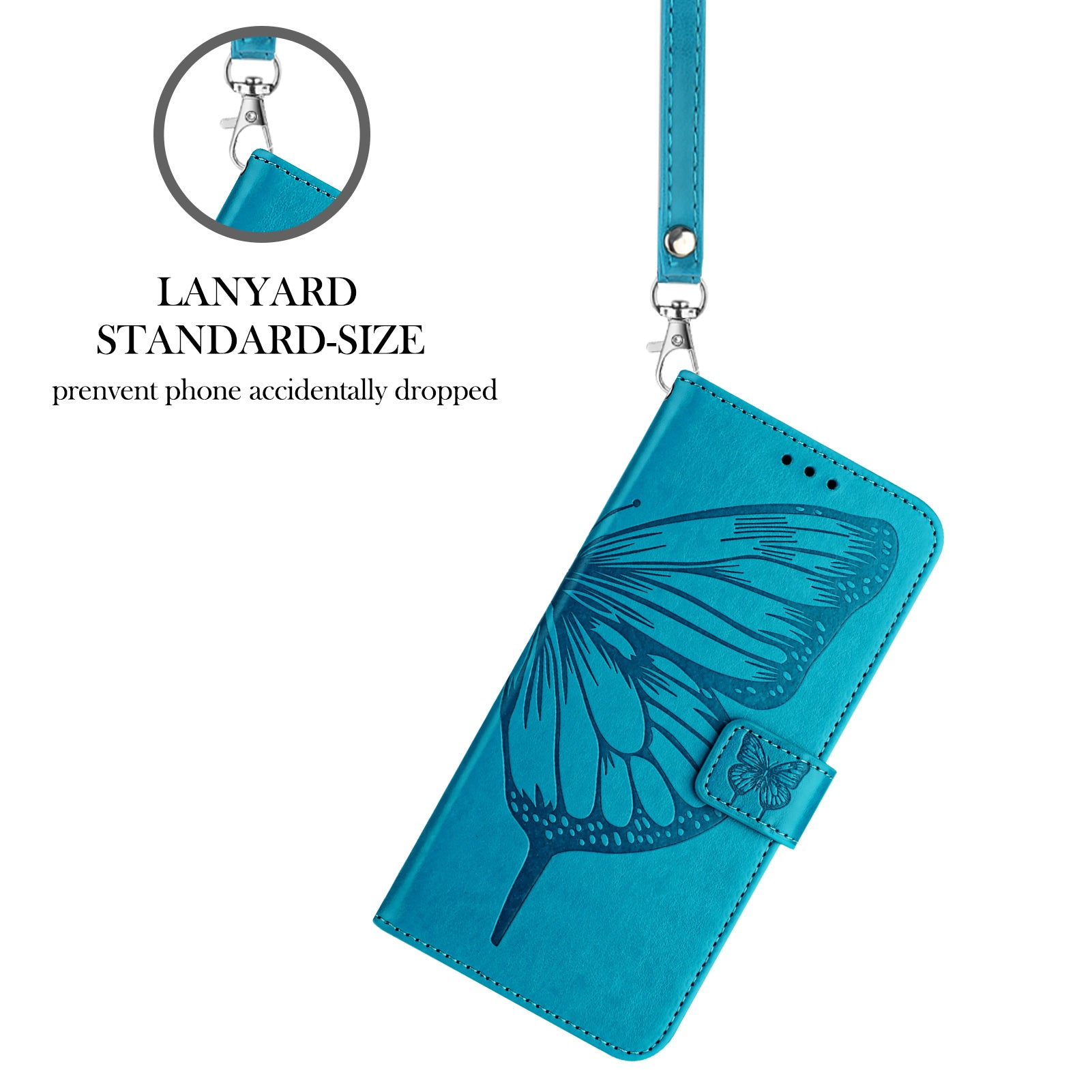 For Xiaomi Poco M8 5G / Redmi Note 15 5G (Global) / 15 4G (Global) Wallet Case with Wrist Strap Butterfly Imprint Leather Phone Cover - Blue