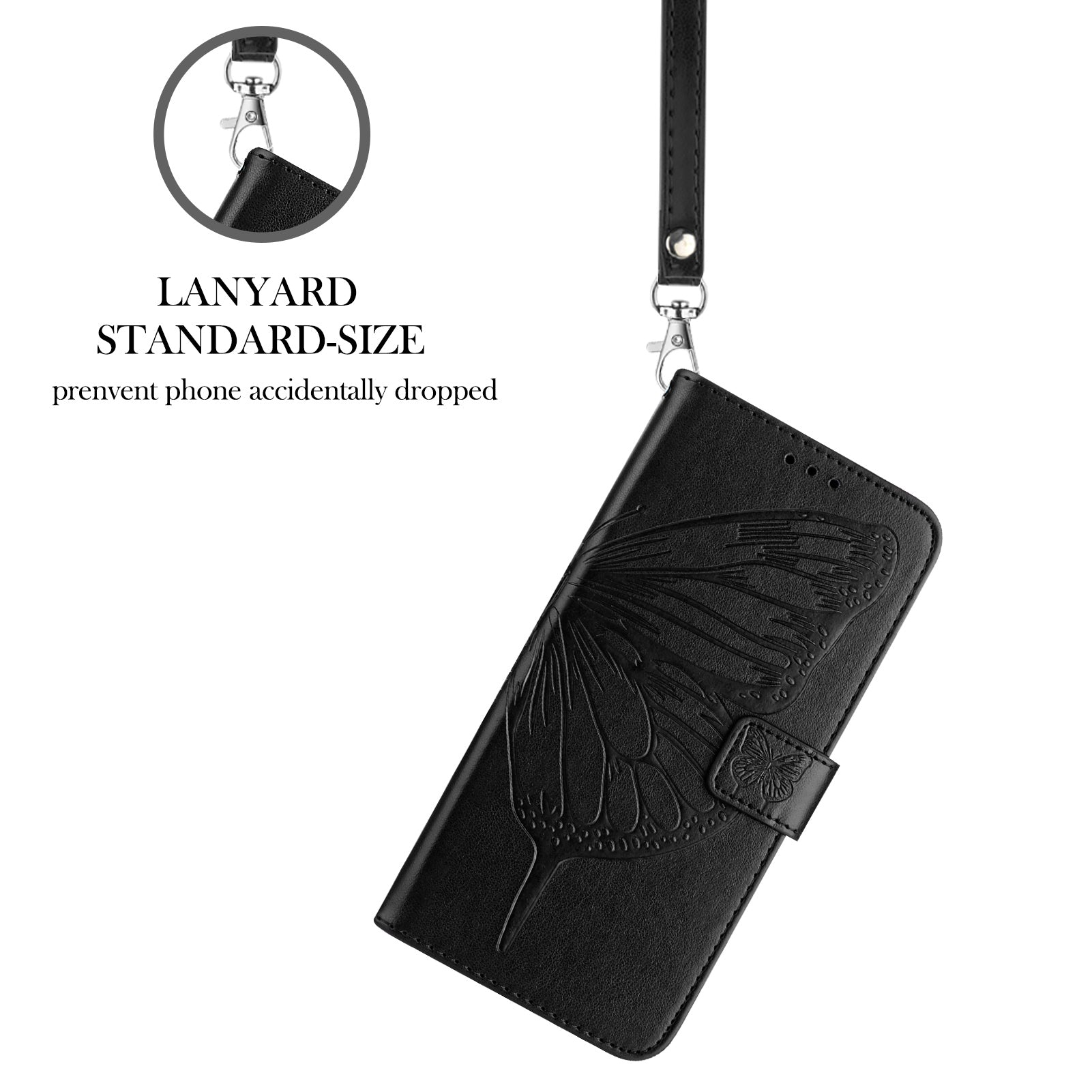 For Xiaomi Poco M8 5G / Redmi Note 15 5G (Global) / 15 4G (Global) Wallet Case with Wrist Strap Butterfly Imprint Leather Phone Cover - Black