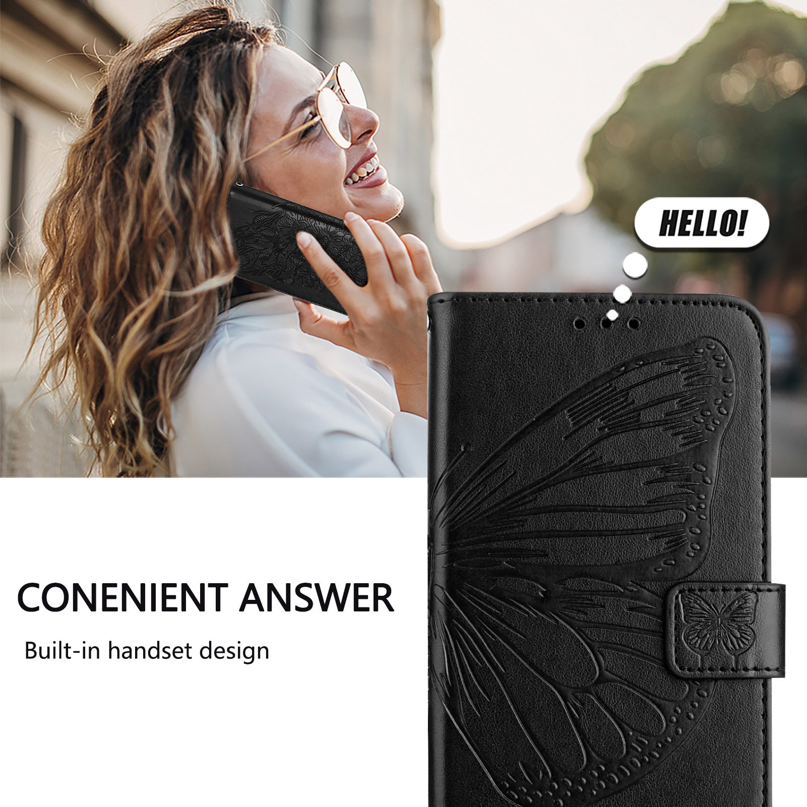 For Xiaomi Poco M8 5G / Redmi Note 15 5G (Global) / 15 4G (Global) Wallet Case with Wrist Strap Butterfly Imprint Leather Phone Cover - Black