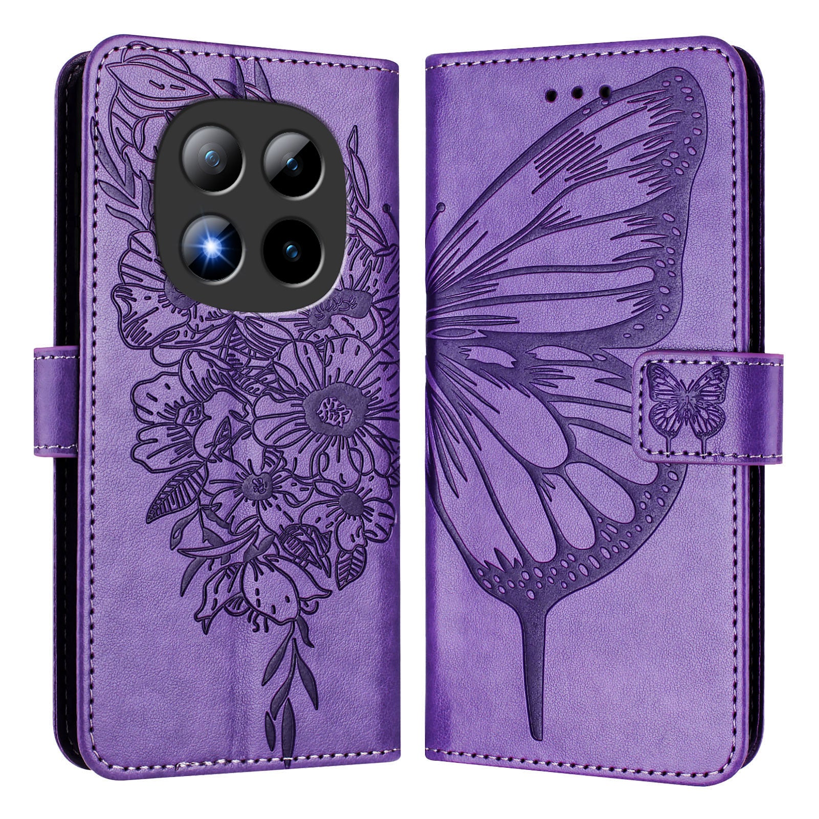 For Xiaomi Poco M8 Pro 5G / Redmi Note 15 Pro+ 5G (Global) Wallet Case with Wrist Strap Butterfly Imprint Leather Phone Cover - Purple