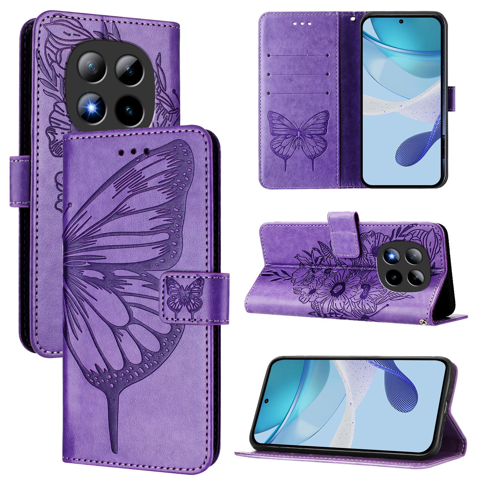 For Xiaomi Poco M8 Pro 5G / Redmi Note 15 Pro+ 5G (Global) Wallet Case with Wrist Strap Butterfly Imprint Leather Phone Cover - Purple
