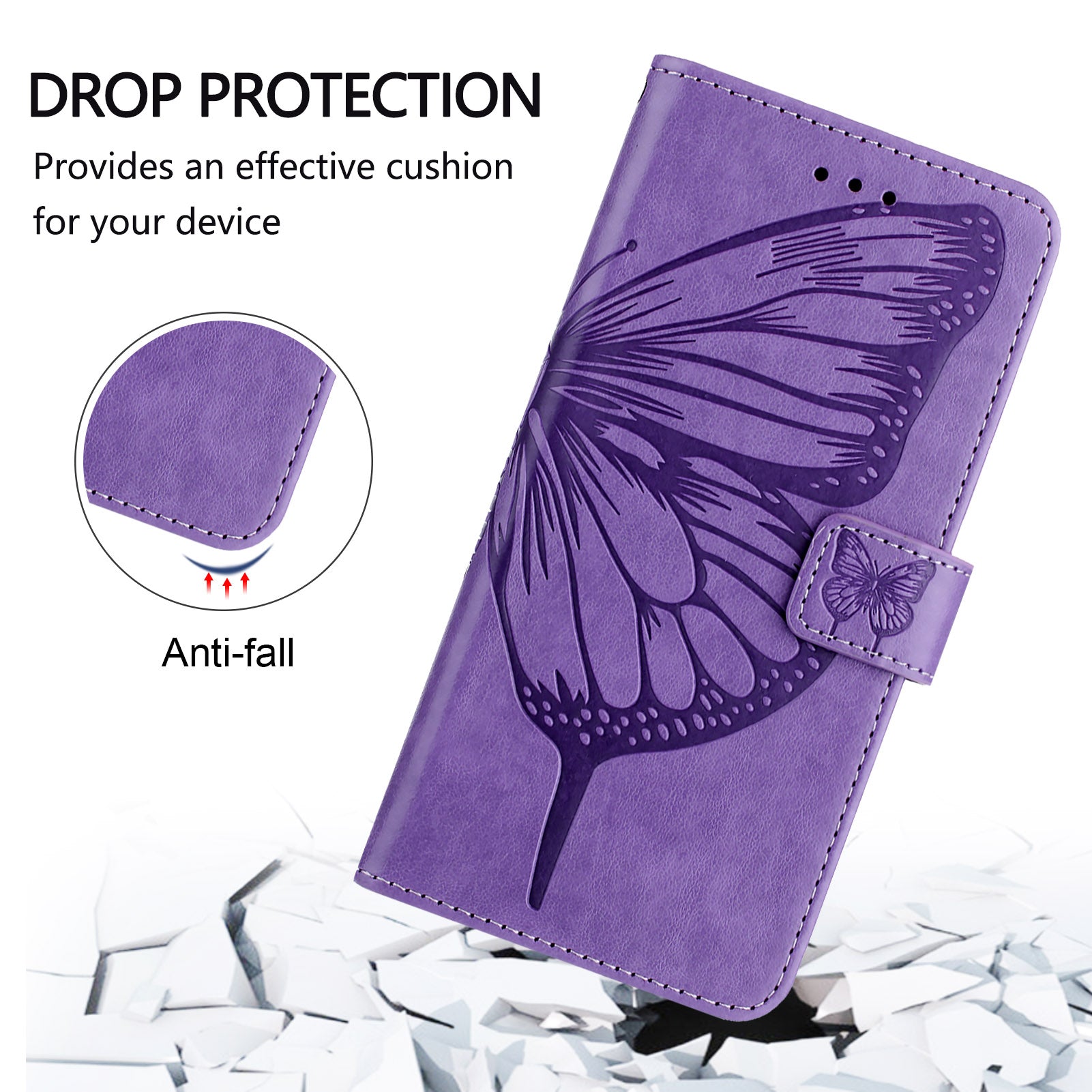For Xiaomi Poco M8 Pro 5G / Redmi Note 15 Pro+ 5G (Global) Wallet Case with Wrist Strap Butterfly Imprint Leather Phone Cover - Purple