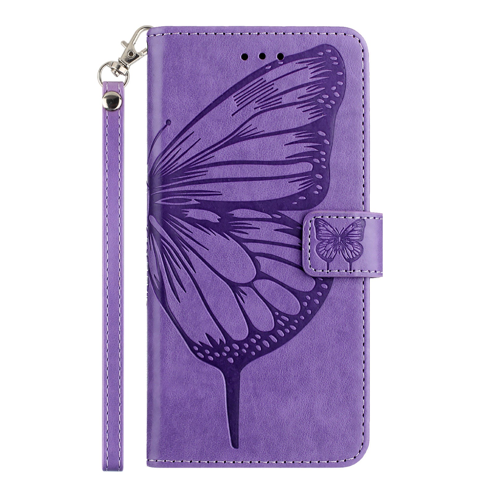 For Xiaomi Poco M8 Pro 5G / Redmi Note 15 Pro+ 5G (Global) Wallet Case with Wrist Strap Butterfly Imprint Leather Phone Cover - Purple