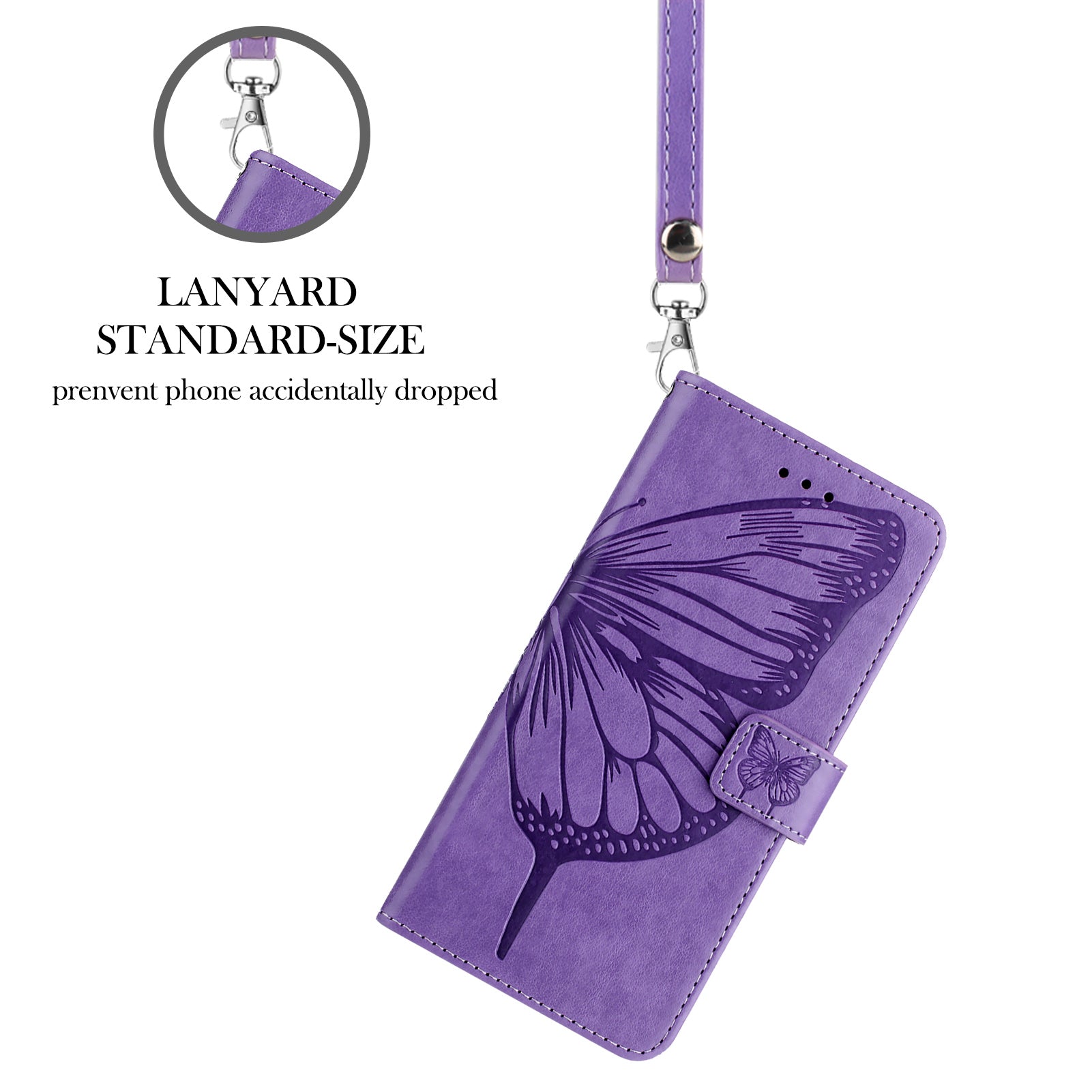 For Xiaomi Poco M8 Pro 5G / Redmi Note 15 Pro+ 5G (Global) Wallet Case with Wrist Strap Butterfly Imprint Leather Phone Cover - Purple