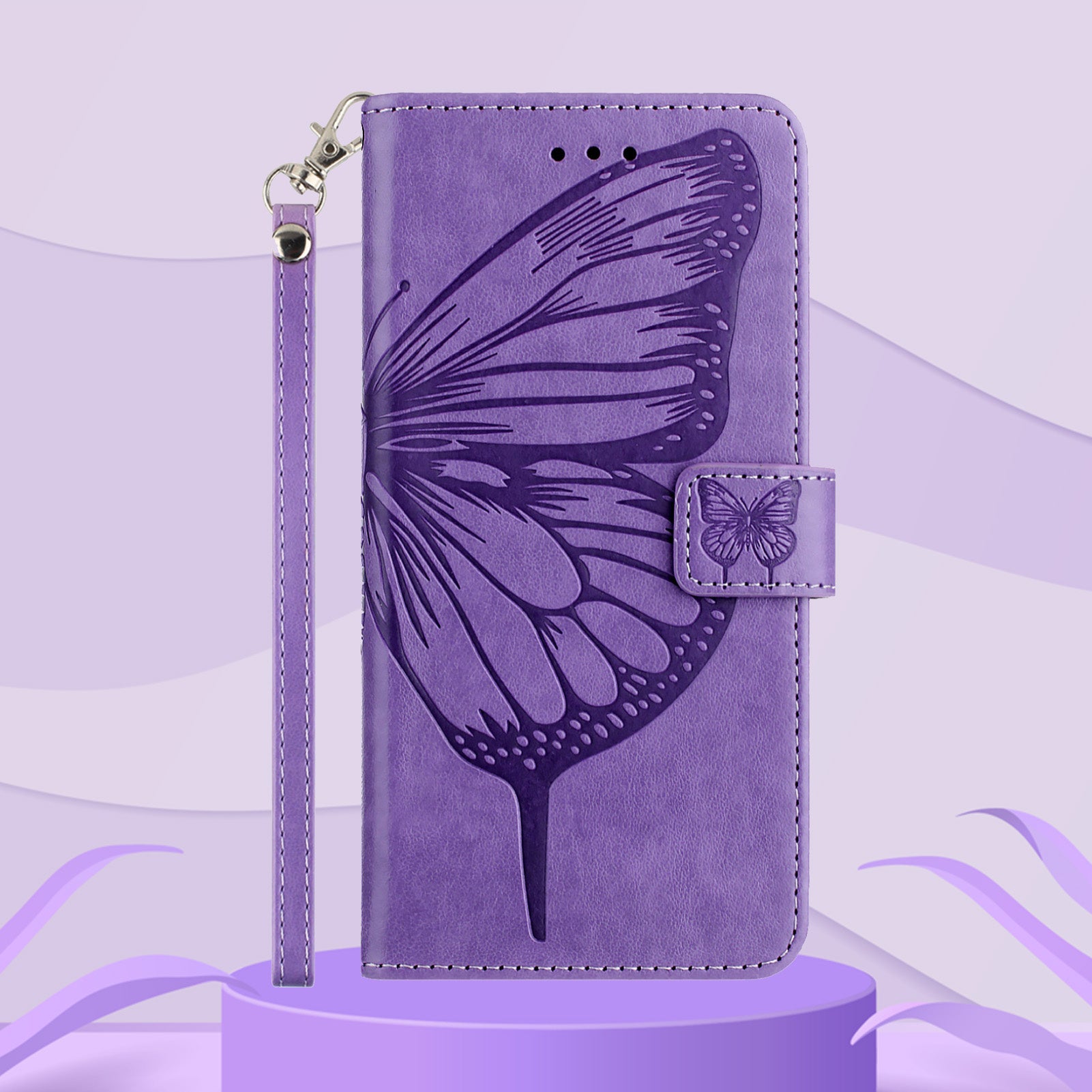 For Xiaomi Poco M8 Pro 5G / Redmi Note 15 Pro+ 5G (Global) Wallet Case with Wrist Strap Butterfly Imprint Leather Phone Cover - Purple