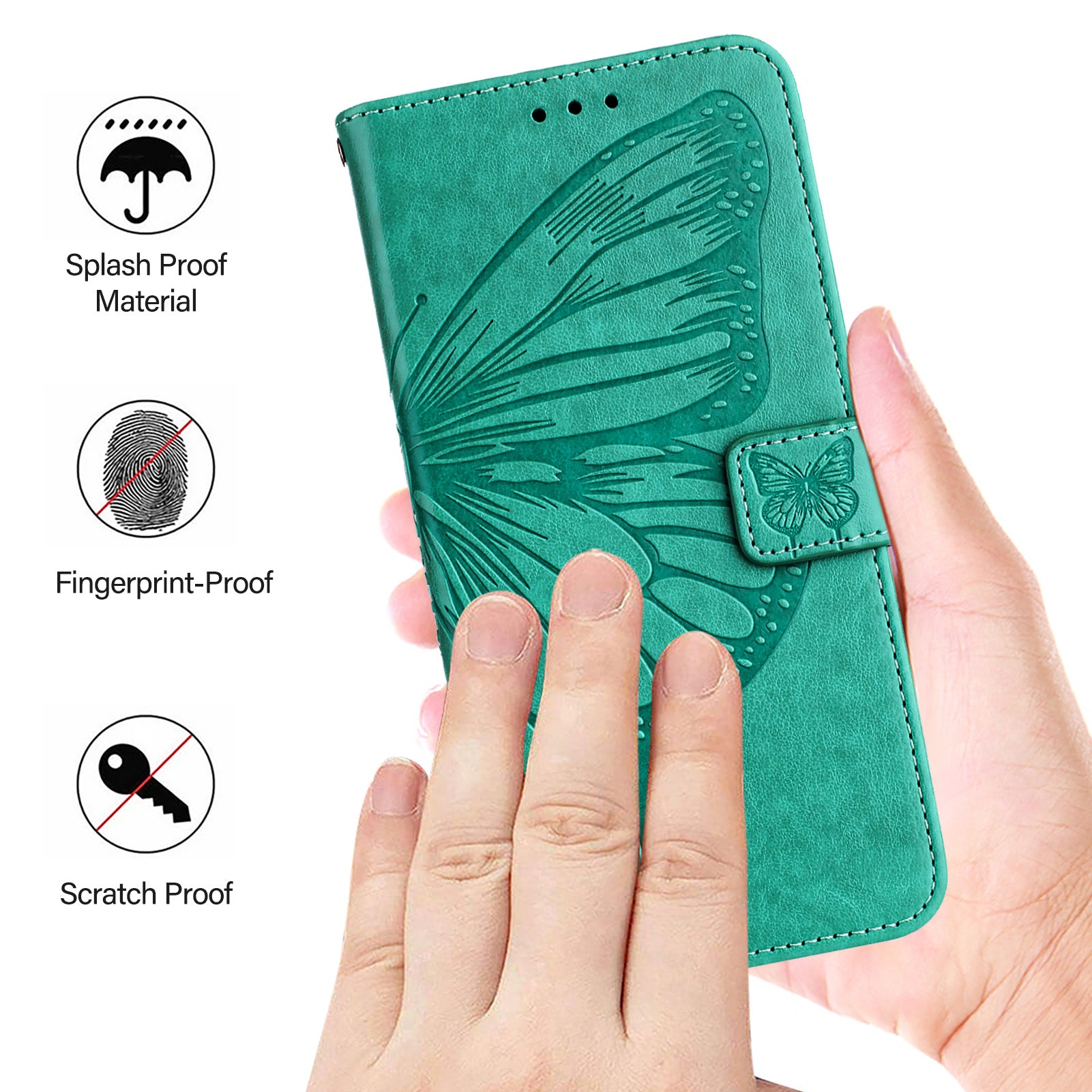 For Xiaomi Poco M8 Pro 5G / Redmi Note 15 Pro+ 5G (Global) Wallet Case with Wrist Strap Butterfly Imprint Leather Phone Cover - Green