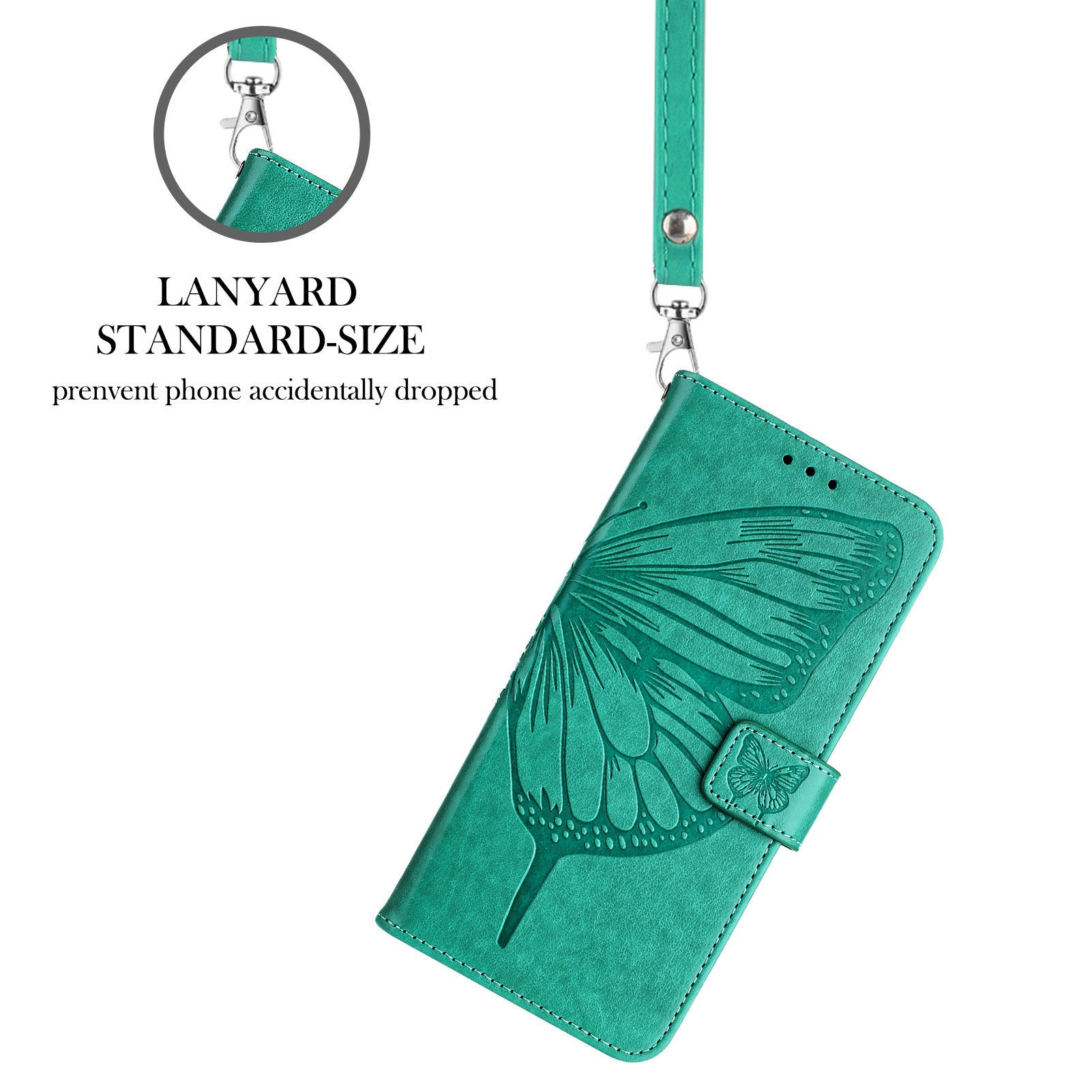 For Xiaomi Poco M8 Pro 5G / Redmi Note 15 Pro+ 5G (Global) Wallet Case with Wrist Strap Butterfly Imprint Leather Phone Cover - Green