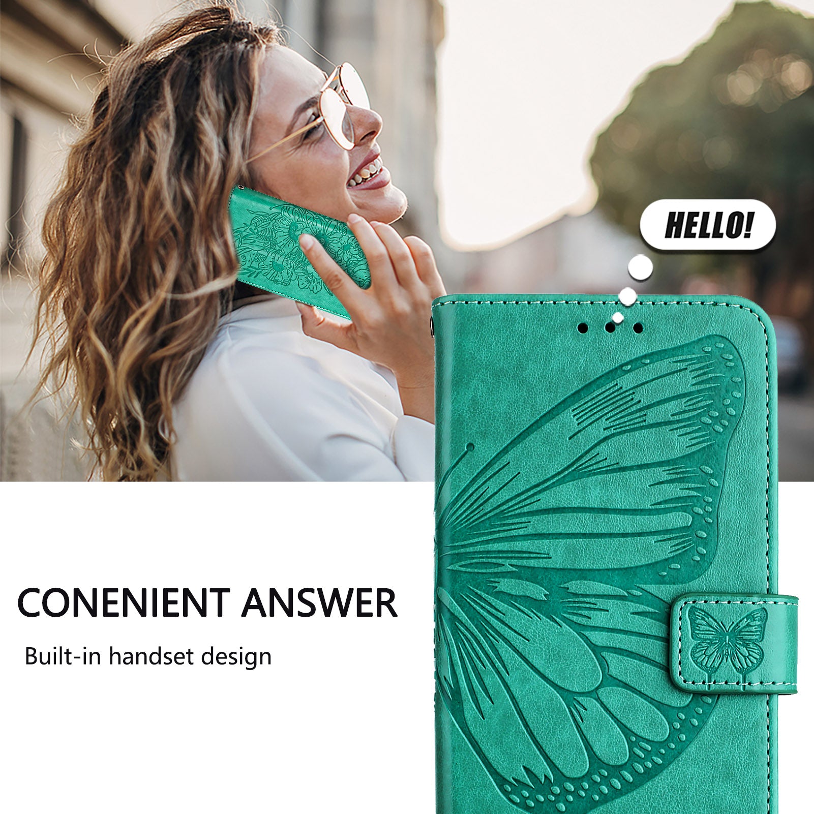 For Xiaomi Poco M8 Pro 5G / Redmi Note 15 Pro+ 5G (Global) Wallet Case with Wrist Strap Butterfly Imprint Leather Phone Cover - Green