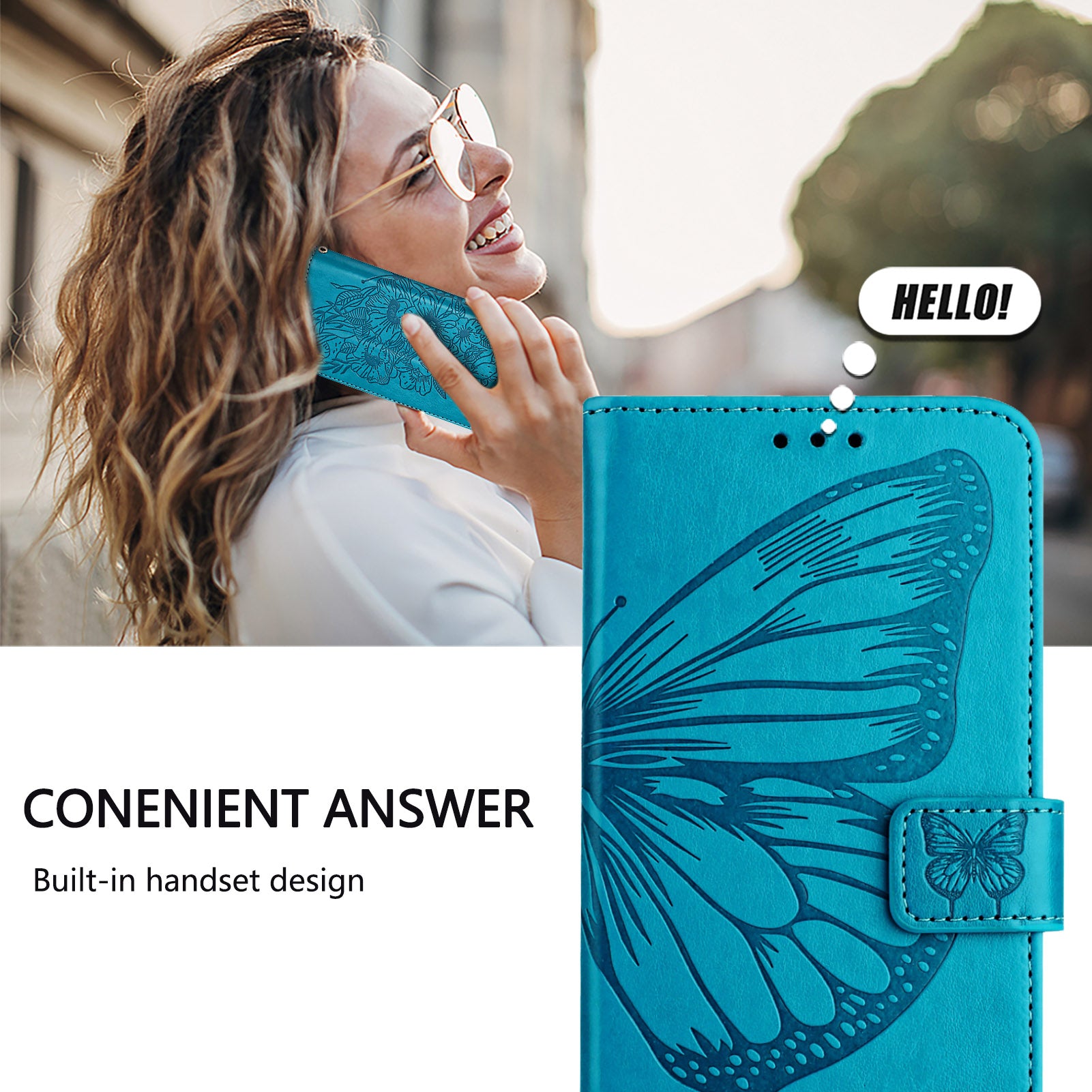 For Xiaomi Poco M8 Pro 5G / Redmi Note 15 Pro+ 5G (Global) Wallet Case with Wrist Strap Butterfly Imprint Leather Phone Cover - Blue