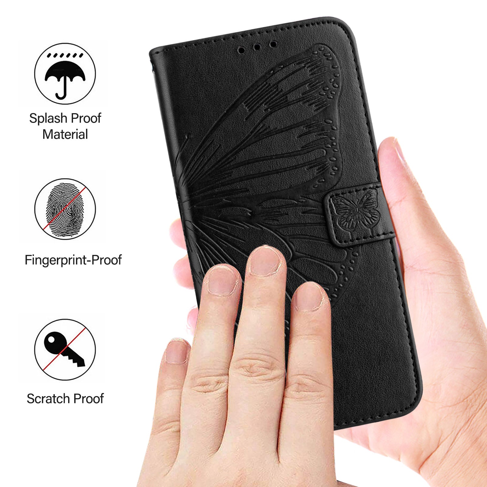For Xiaomi Poco M8 Pro 5G / Redmi Note 15 Pro+ 5G (Global) Wallet Case with Wrist Strap Butterfly Imprint Leather Phone Cover - Black