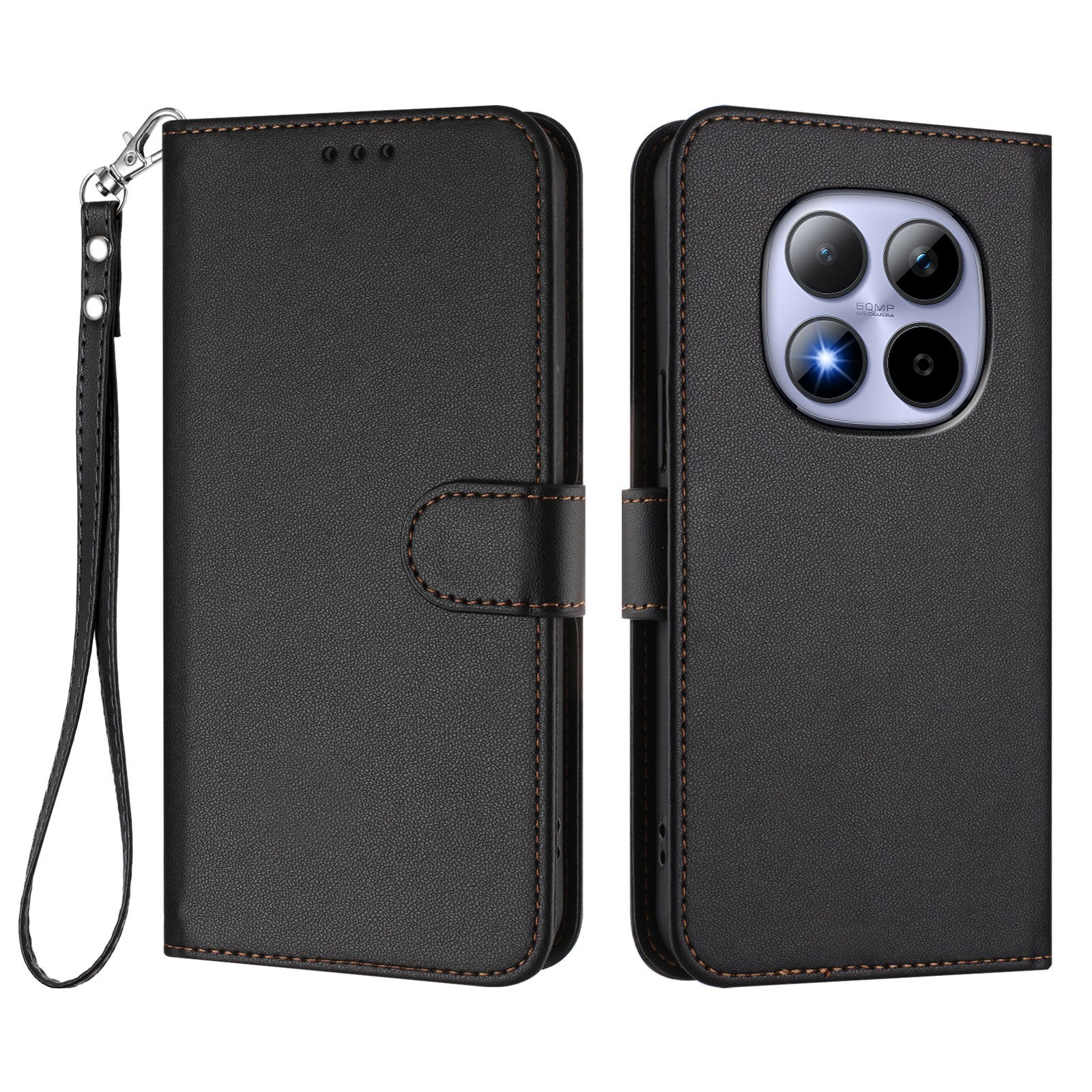 For Xiaomi Redmi Note 15 Pro 4G (Global) Leather Case Wallet Stand Phone Cover with Wrist Strap - Black