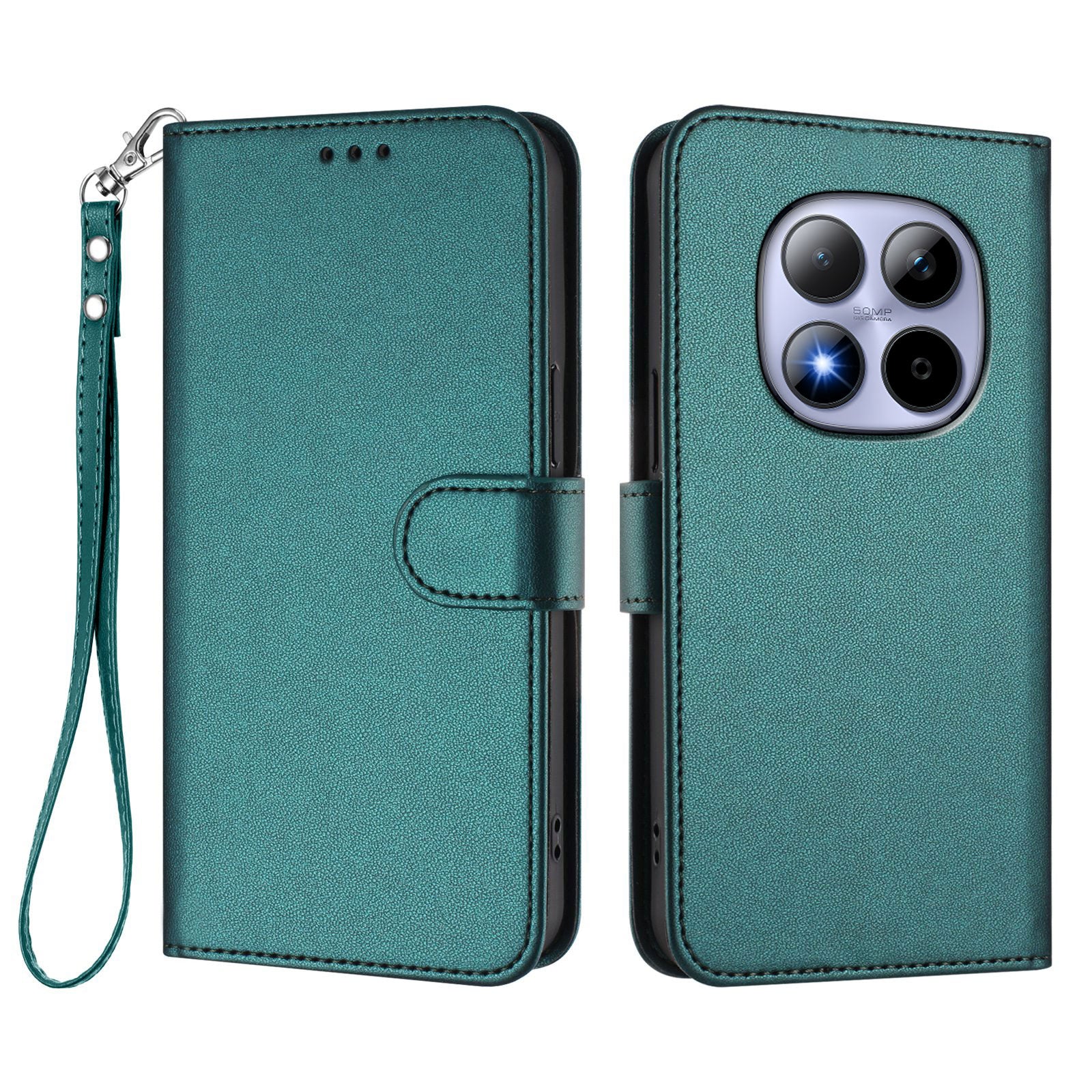For Xiaomi Redmi Note 15 Pro 4G (Global) Leather Case Wallet Stand Phone Cover with Wrist Strap - Green