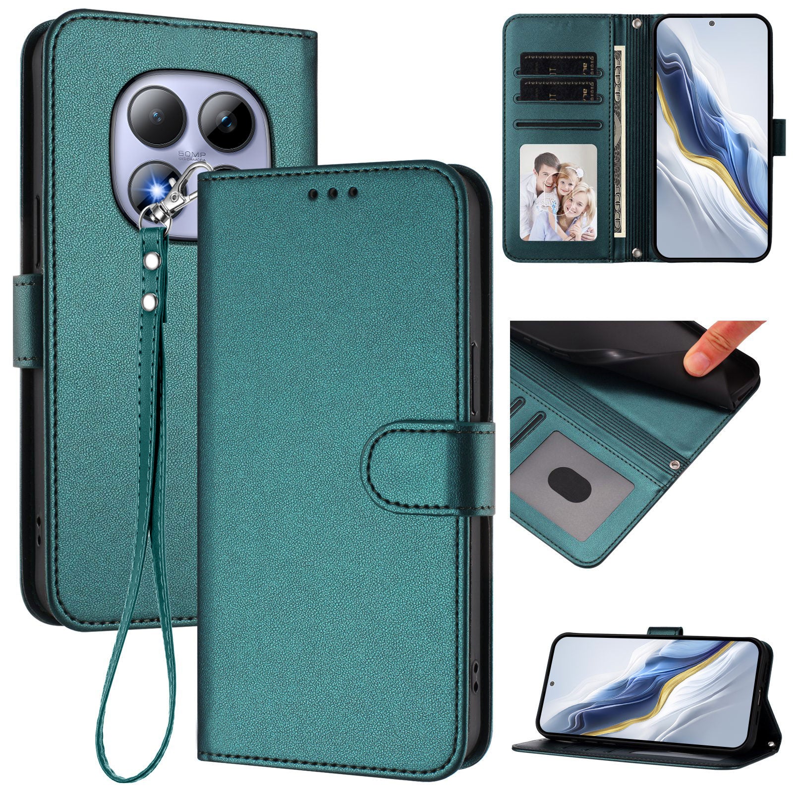 For Xiaomi Redmi Note 15 Pro 4G (Global) Leather Case Wallet Stand Phone Cover with Wrist Strap - Green