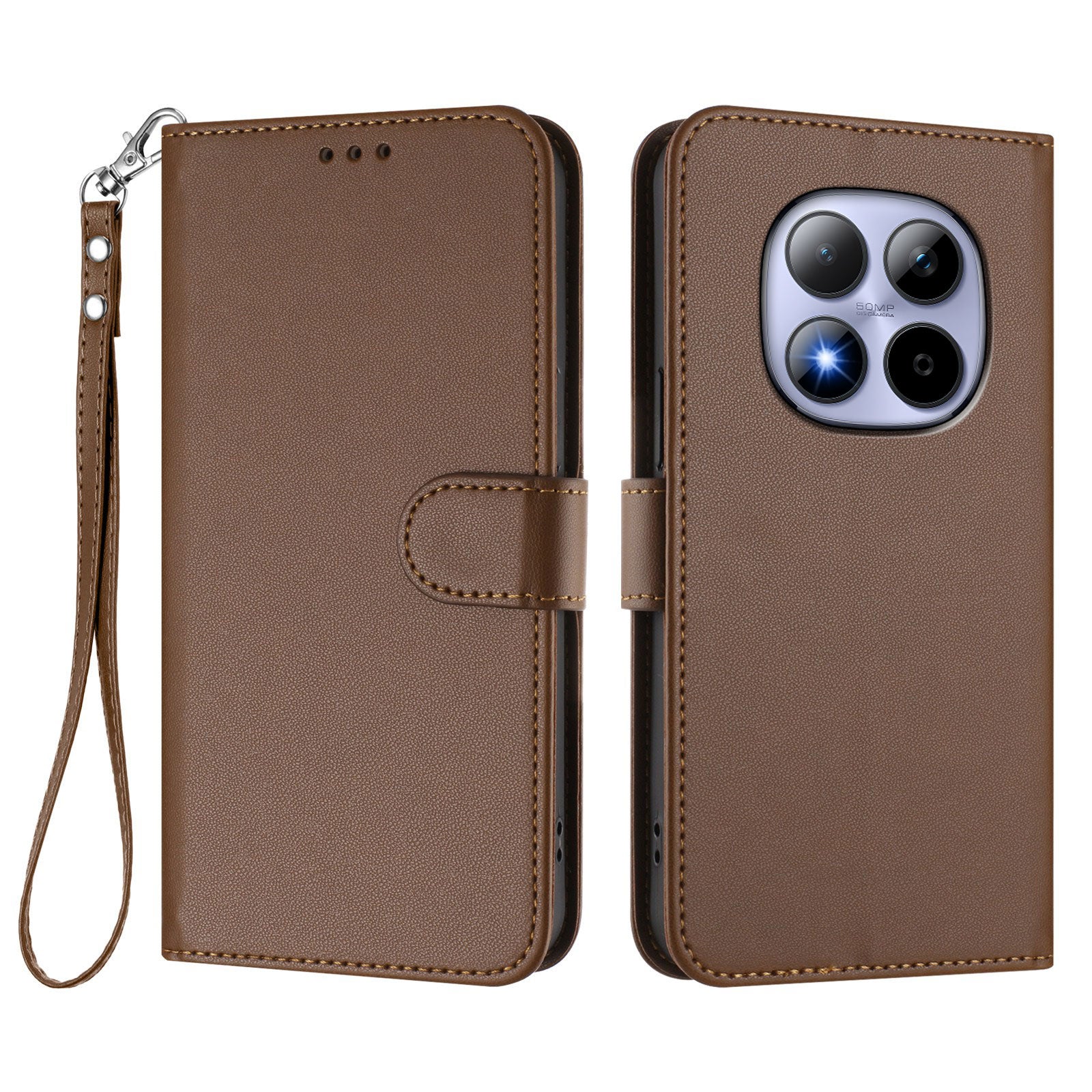 For Xiaomi Redmi Note 15 Pro 4G (Global) Leather Case Wallet Stand Phone Cover with Wrist Strap - Brown