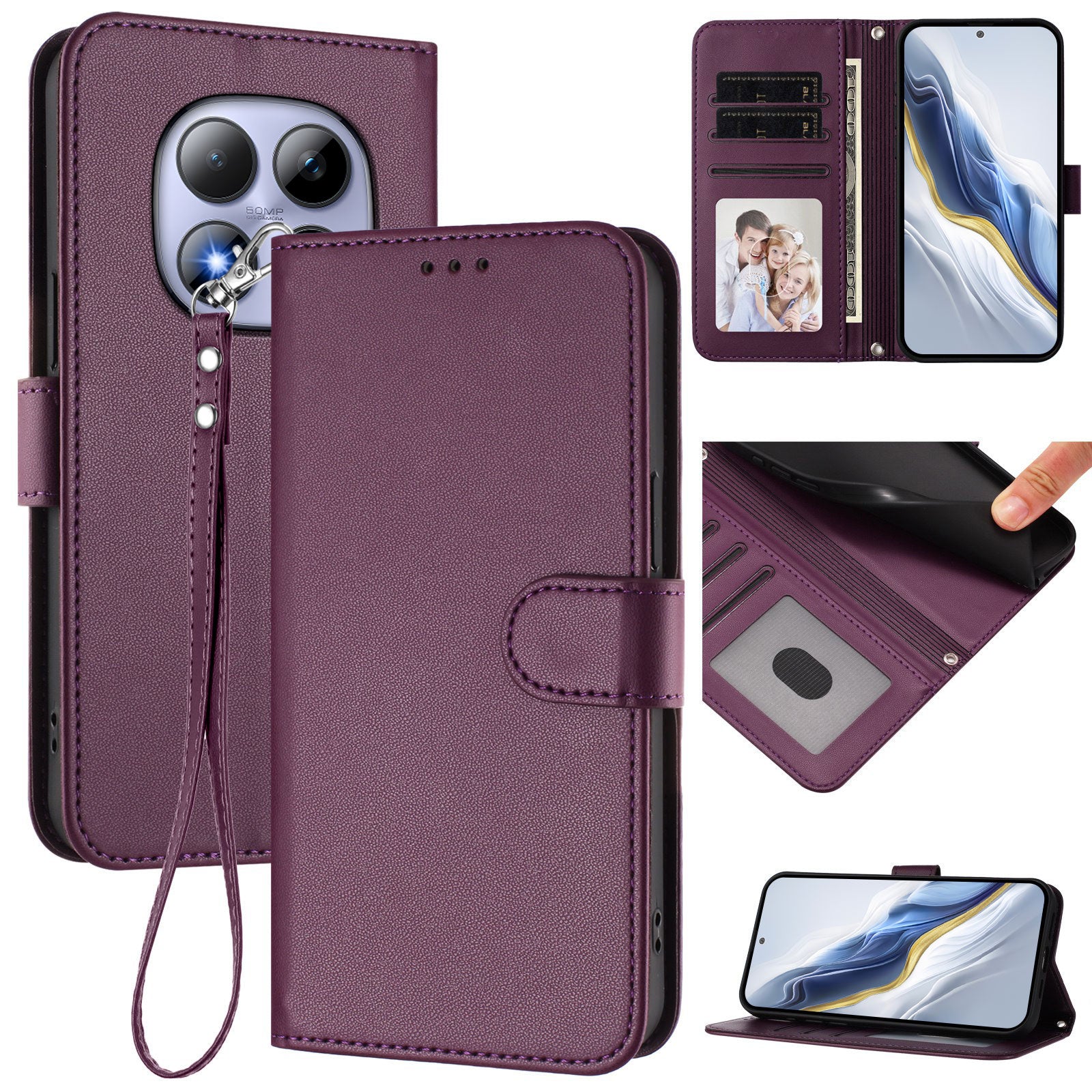 For Xiaomi Redmi Note 15 Pro 4G (Global) Leather Case Wallet Stand Phone Cover with Wrist Strap - Purple
