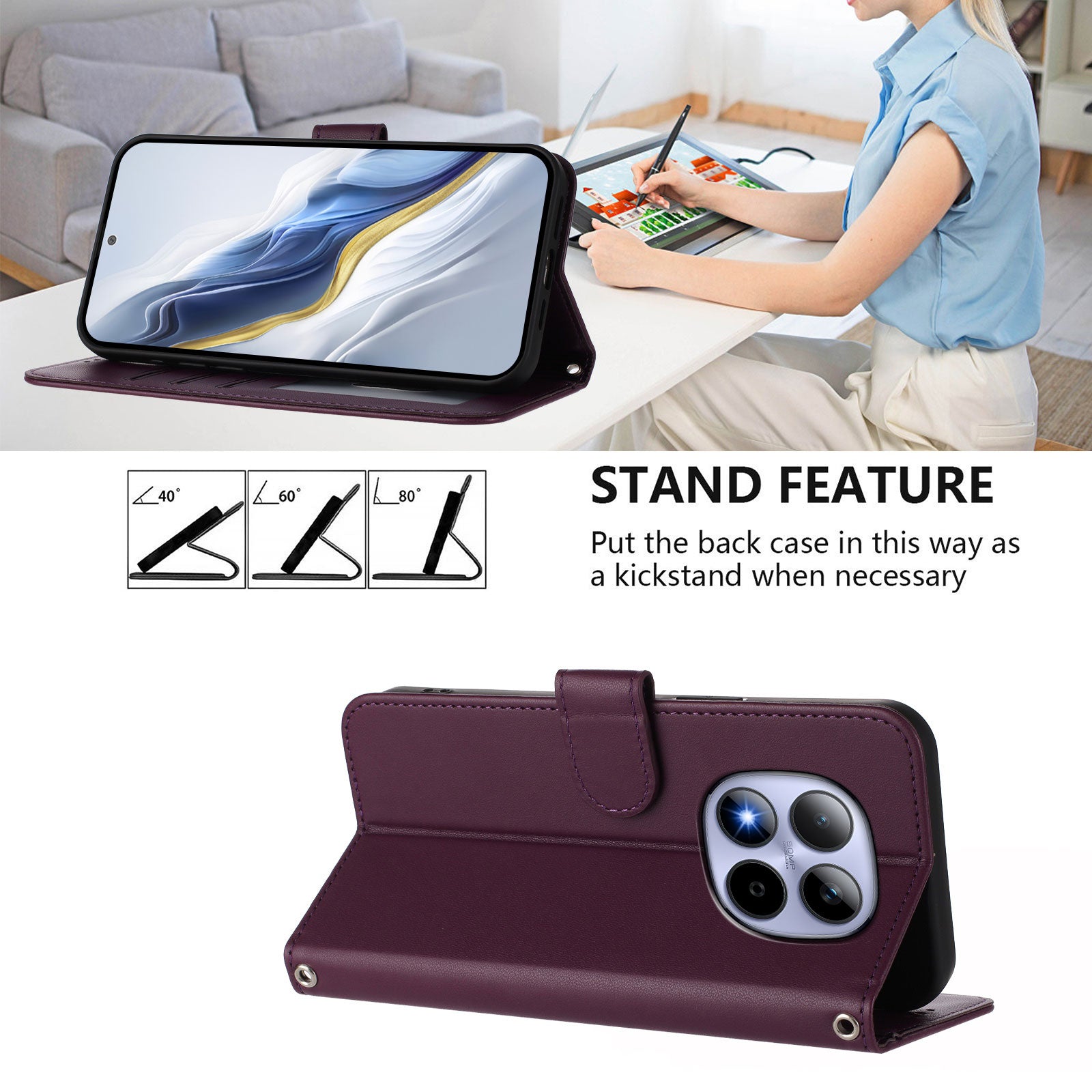 For Xiaomi Redmi Note 15 Pro 4G (Global) Leather Case Wallet Stand Phone Cover with Wrist Strap - Purple
