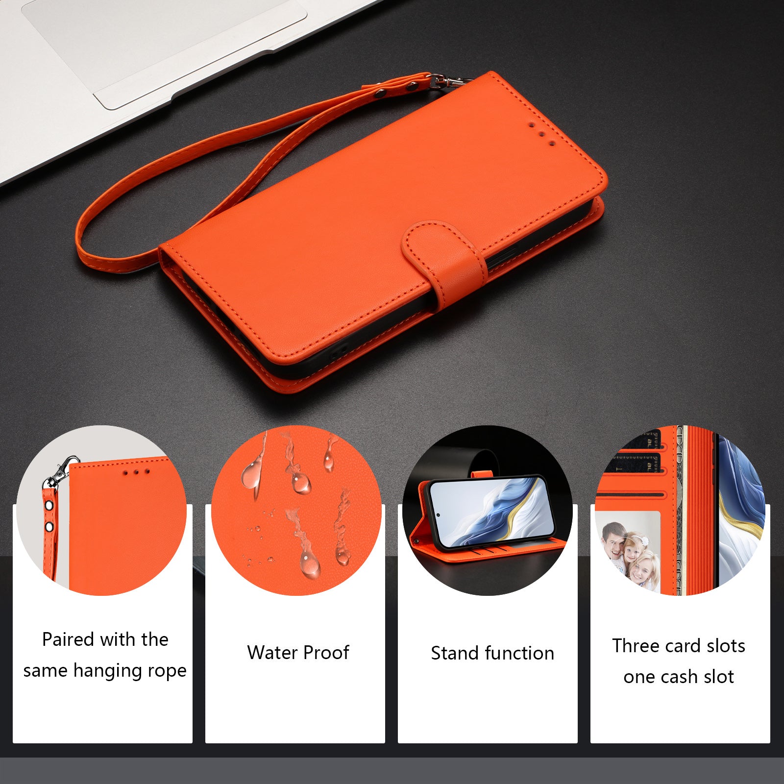 For Xiaomi Redmi Note 15 Pro 4G (Global) Leather Case Wallet Stand Phone Cover with Wrist Strap - Orange