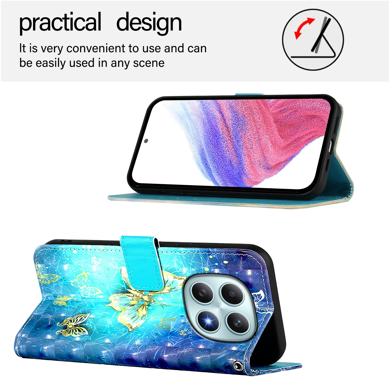 For Xiaomi Poco M8 5G / Redmi Note 15 5G (Global) / 15 4G (Global) Leather Case Pattern Printing Wallet Stand Mobile Cover with Strap - Golden Butterflies