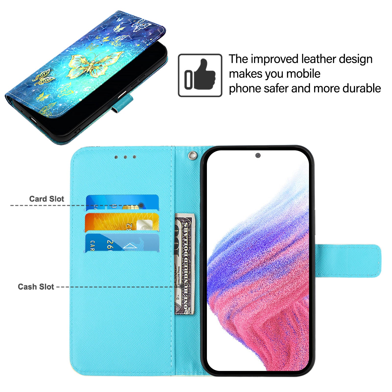 For Xiaomi Poco M8 5G / Redmi Note 15 5G (Global) / 15 4G (Global) Leather Case Pattern Printing Wallet Stand Mobile Cover with Strap - Golden Butterflies