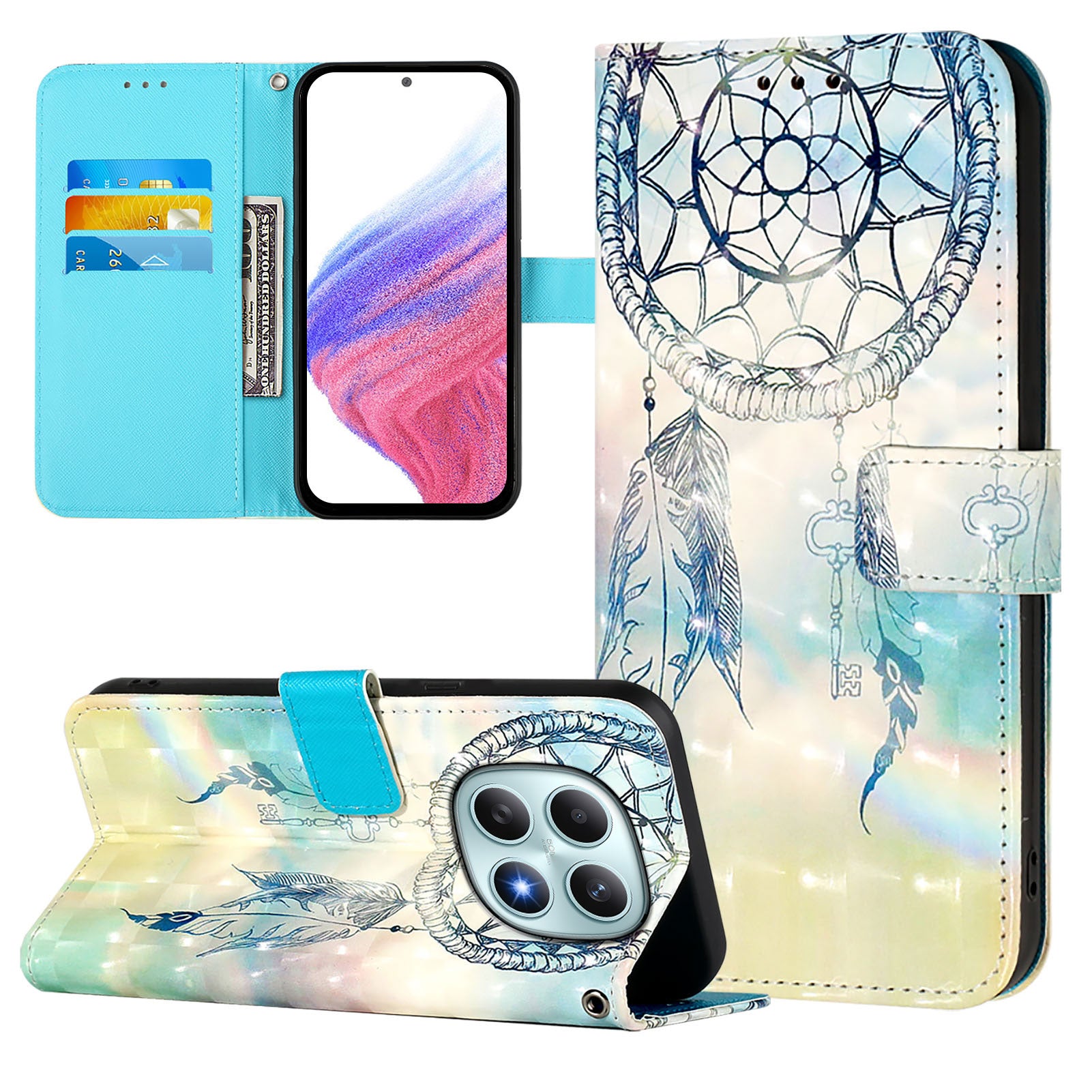 For Xiaomi Poco M8 5G / Redmi Note 15 5G (Global) / 15 4G (Global) Leather Case Pattern Printing Wallet Stand Mobile Cover with Strap - Dream Wind Chime