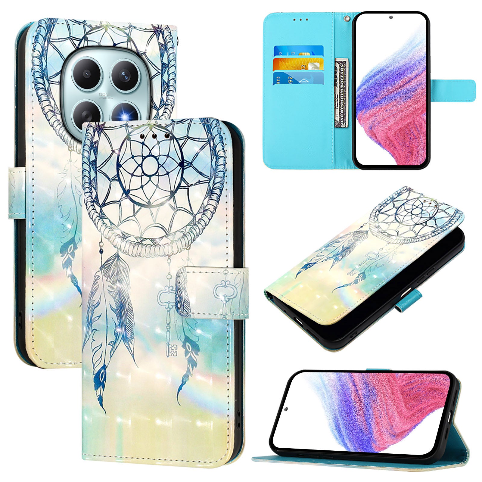 For Xiaomi Poco M8 5G / Redmi Note 15 5G (Global) / 15 4G (Global) Leather Case Pattern Printing Wallet Stand Mobile Cover with Strap - Dream Wind Chime