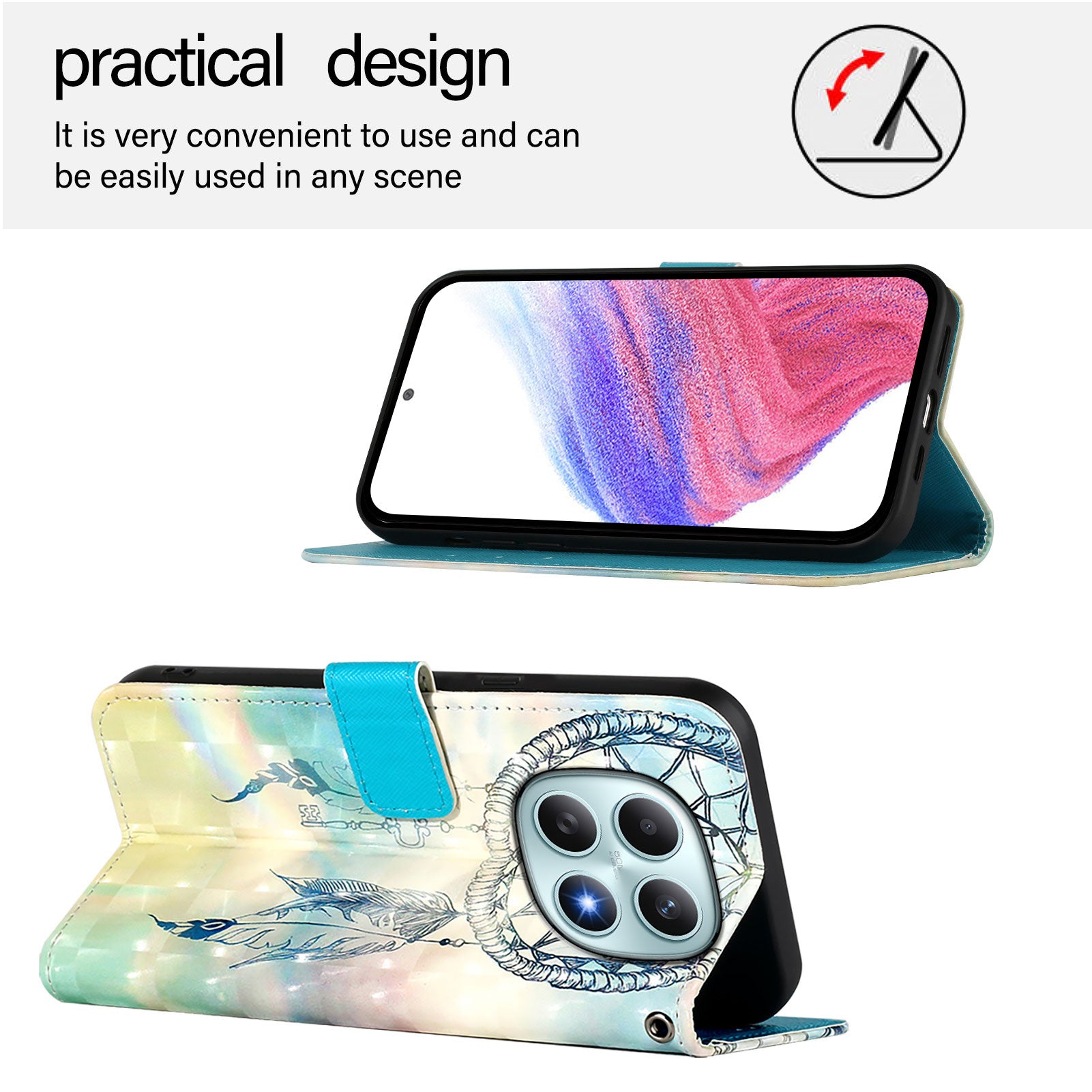 For Xiaomi Poco M8 5G / Redmi Note 15 5G (Global) / 15 4G (Global) Leather Case Pattern Printing Wallet Stand Mobile Cover with Strap - Dream Wind Chime