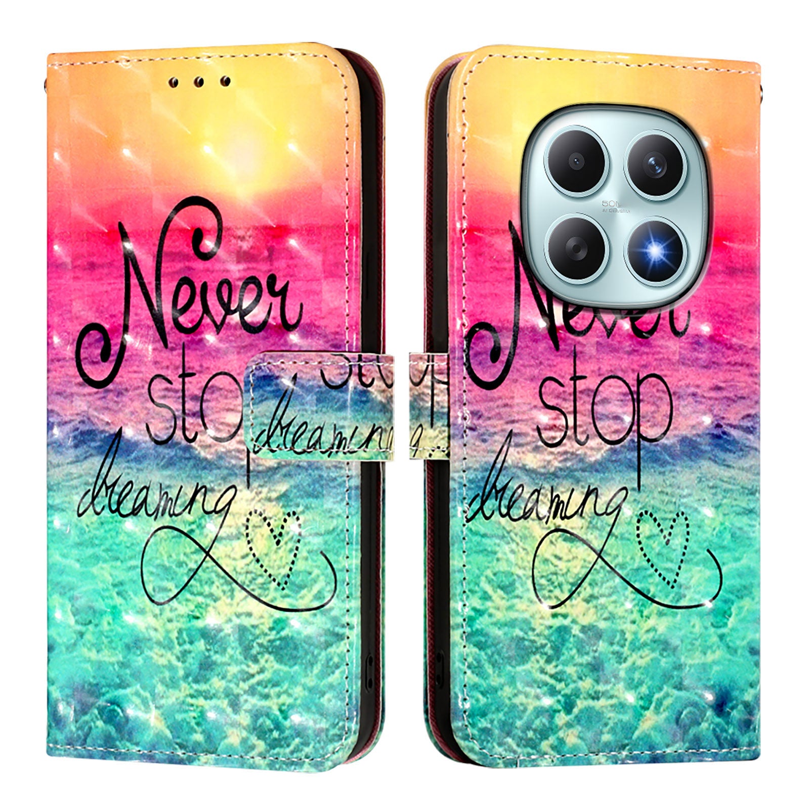 For Xiaomi Poco M8 5G / Redmi Note 15 5G (Global) / 15 4G (Global) Leather Case Pattern Printing Wallet Stand Mobile Cover with Strap - Never Stop Dreaming
