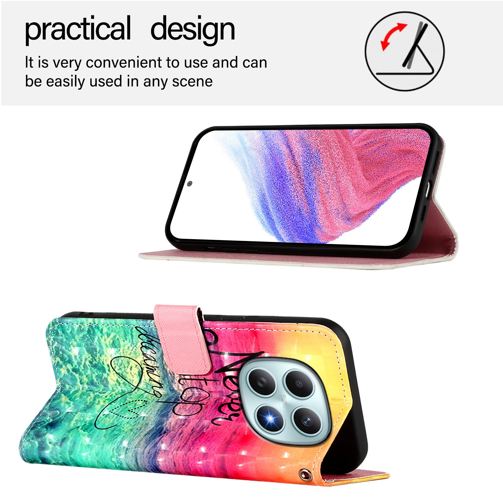 For Xiaomi Poco M8 5G / Redmi Note 15 5G (Global) / 15 4G (Global) Leather Case Pattern Printing Wallet Stand Mobile Cover with Strap - Never Stop Dreaming