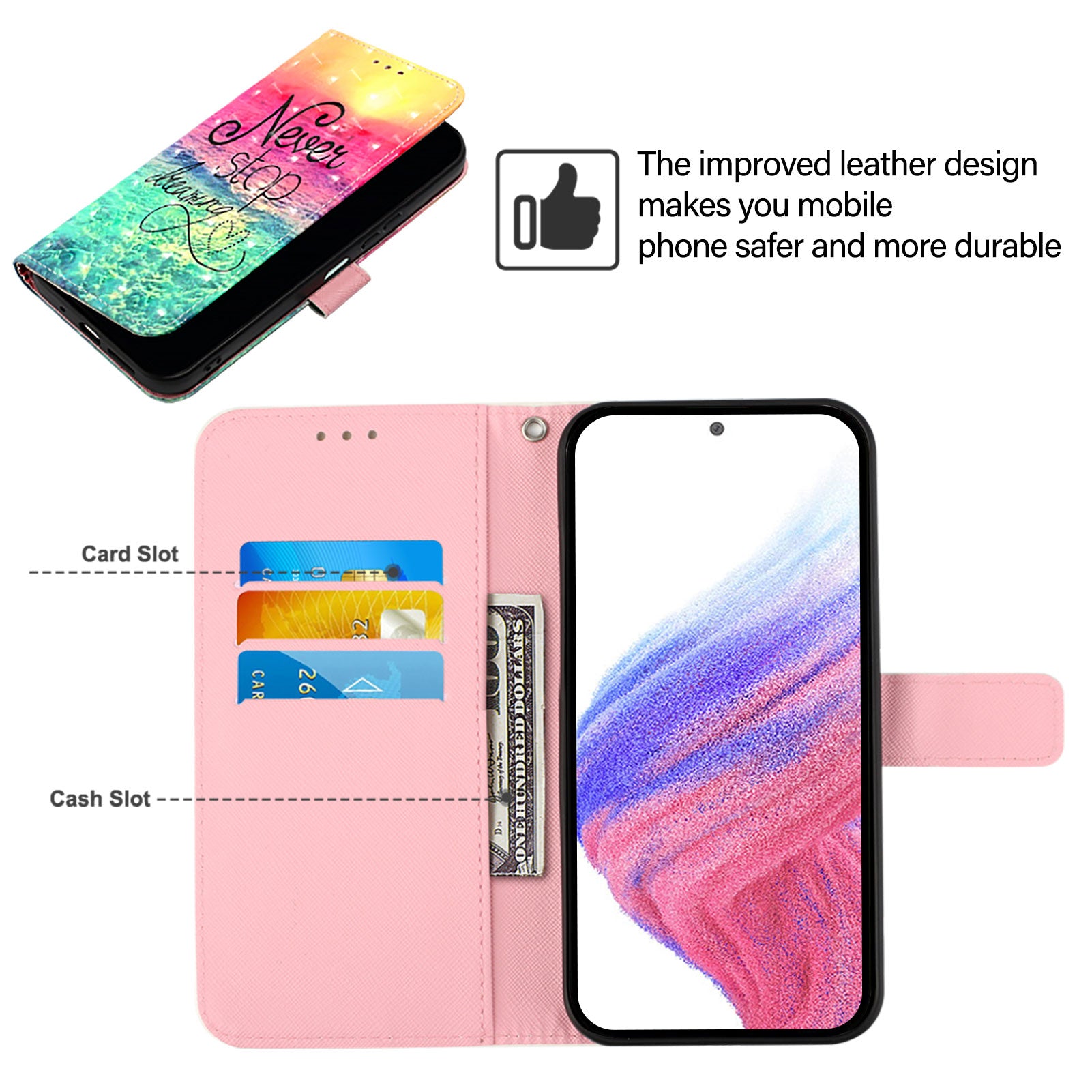 For Xiaomi Poco M8 5G / Redmi Note 15 5G (Global) / 15 4G (Global) Leather Case Pattern Printing Wallet Stand Mobile Cover with Strap - Never Stop Dreaming