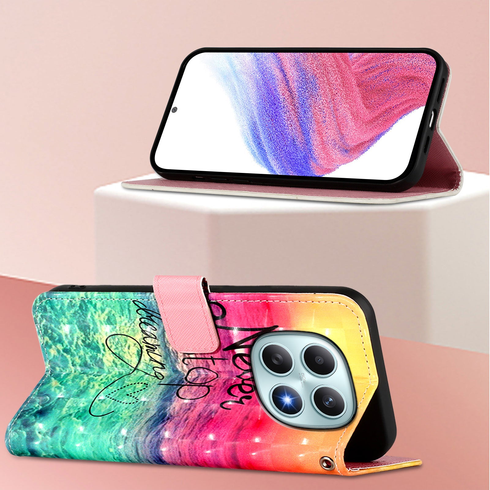 For Xiaomi Poco M8 5G / Redmi Note 15 5G (Global) / 15 4G (Global) Leather Case Pattern Printing Wallet Stand Mobile Cover with Strap - Never Stop Dreaming