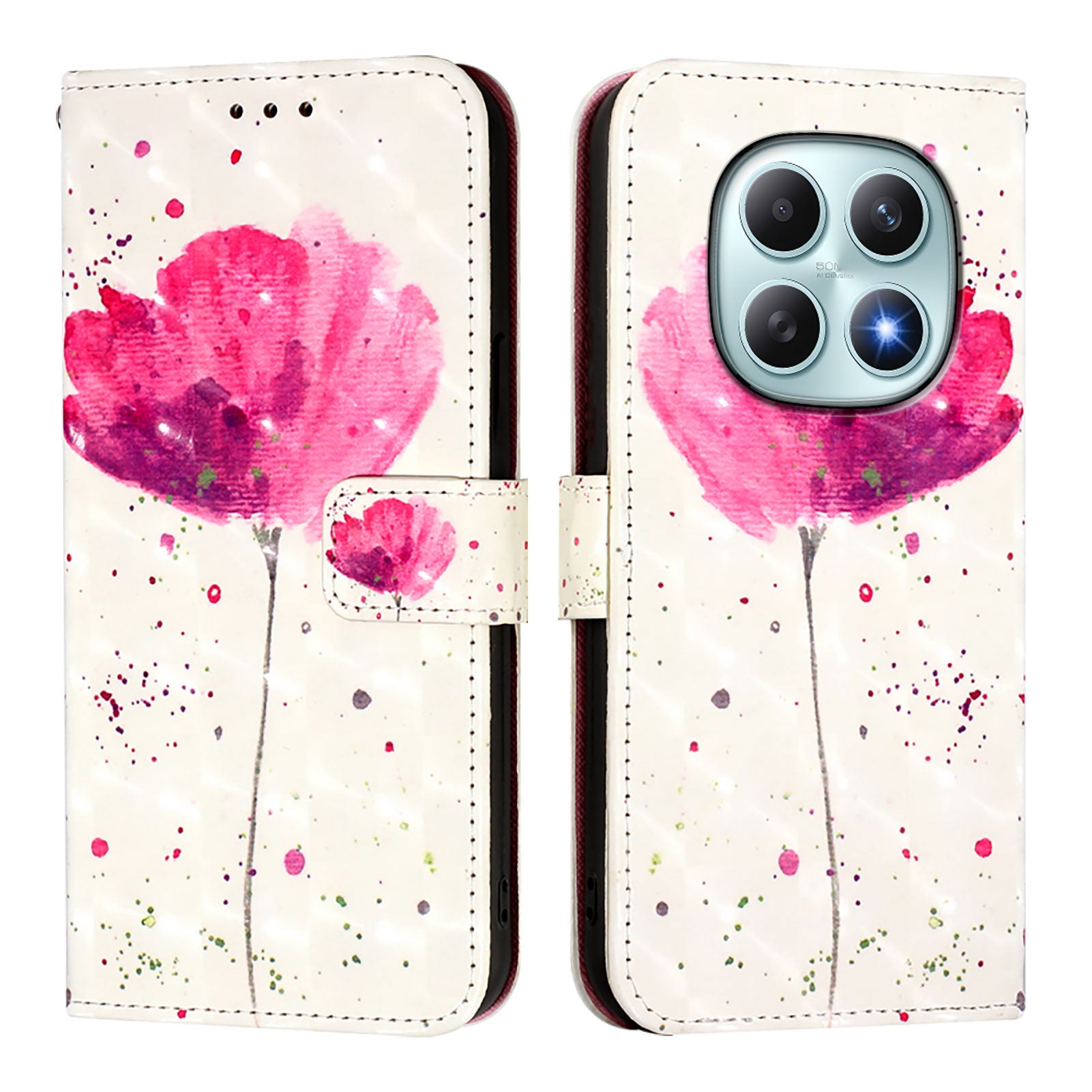 For Xiaomi Poco M8 5G / Redmi Note 15 5G (Global) / 15 4G (Global) Leather Case Pattern Printing Wallet Stand Mobile Cover with Strap - Flower