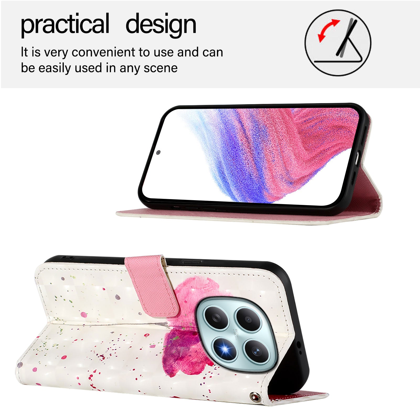For Xiaomi Poco M8 5G / Redmi Note 15 5G (Global) / 15 4G (Global) Leather Case Pattern Printing Wallet Stand Mobile Cover with Strap - Flower
