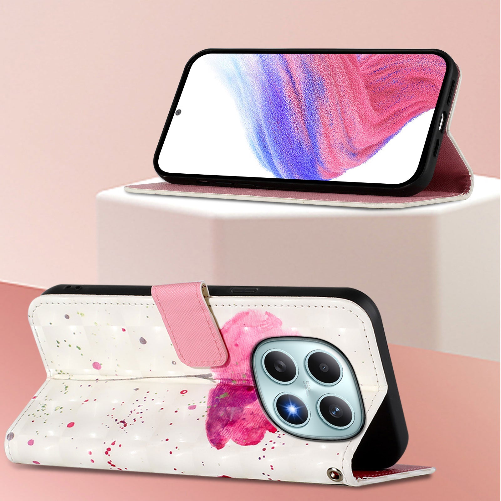 For Xiaomi Poco M8 5G / Redmi Note 15 5G (Global) / 15 4G (Global) Leather Case Pattern Printing Wallet Stand Mobile Cover with Strap - Flower
