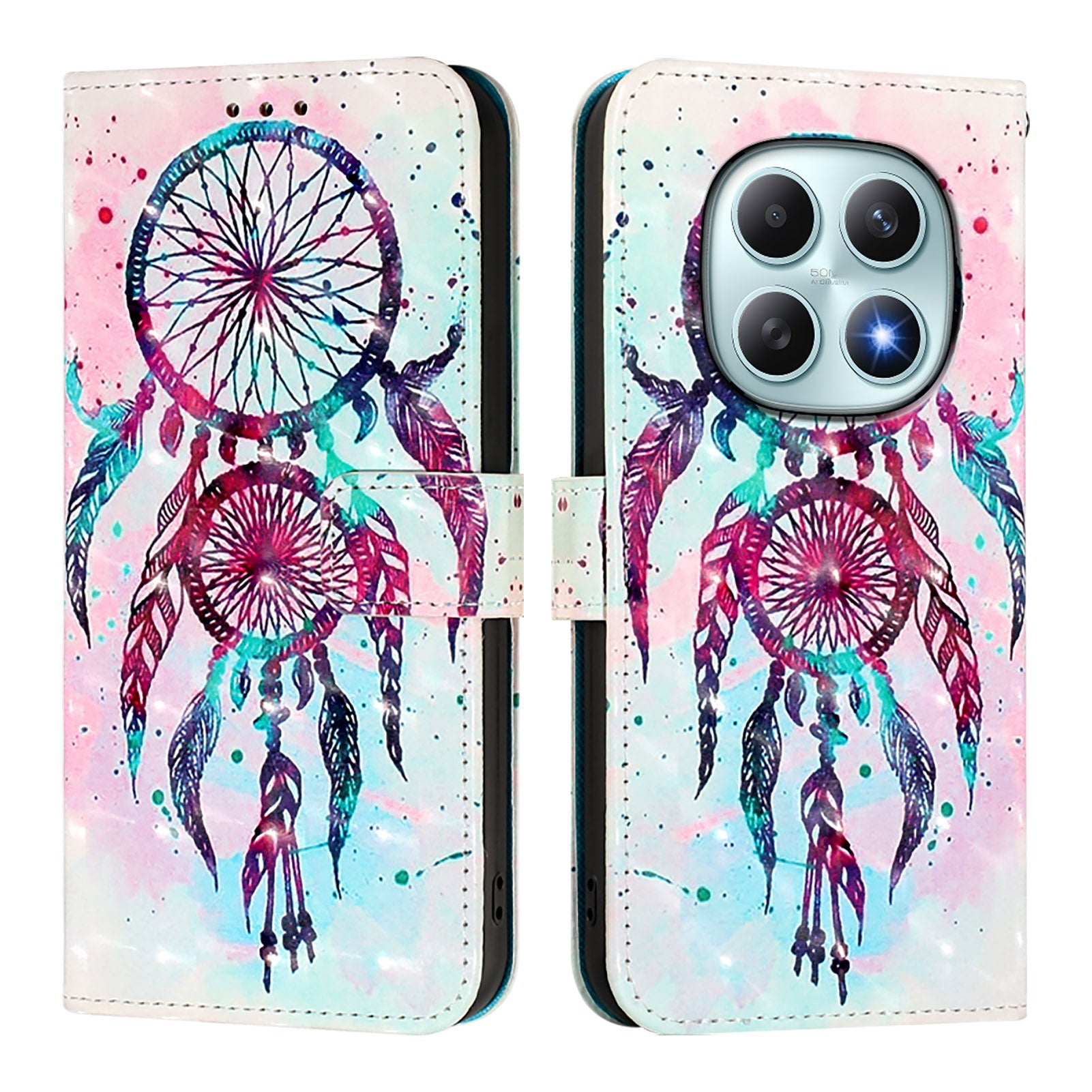 For Xiaomi Poco M8 5G / Redmi Note 15 5G (Global) / 15 4G (Global) Leather Case Pattern Printing Wallet Stand Mobile Cover with Strap - Colorful Wind Chime