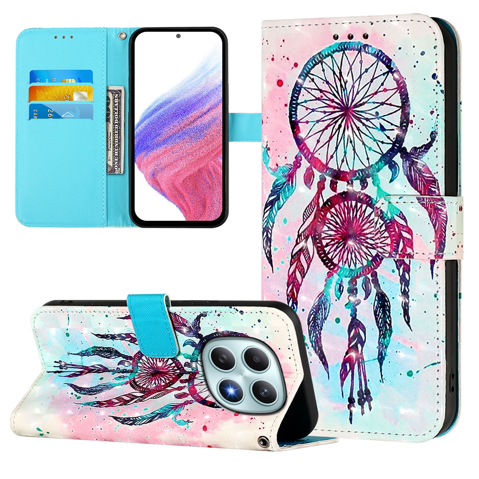 For Xiaomi Poco M8 5G / Redmi Note 15 5G (Global) / 15 4G (Global) Leather Case Pattern Printing Wallet Stand Mobile Cover with Strap - Colorful Wind Chime