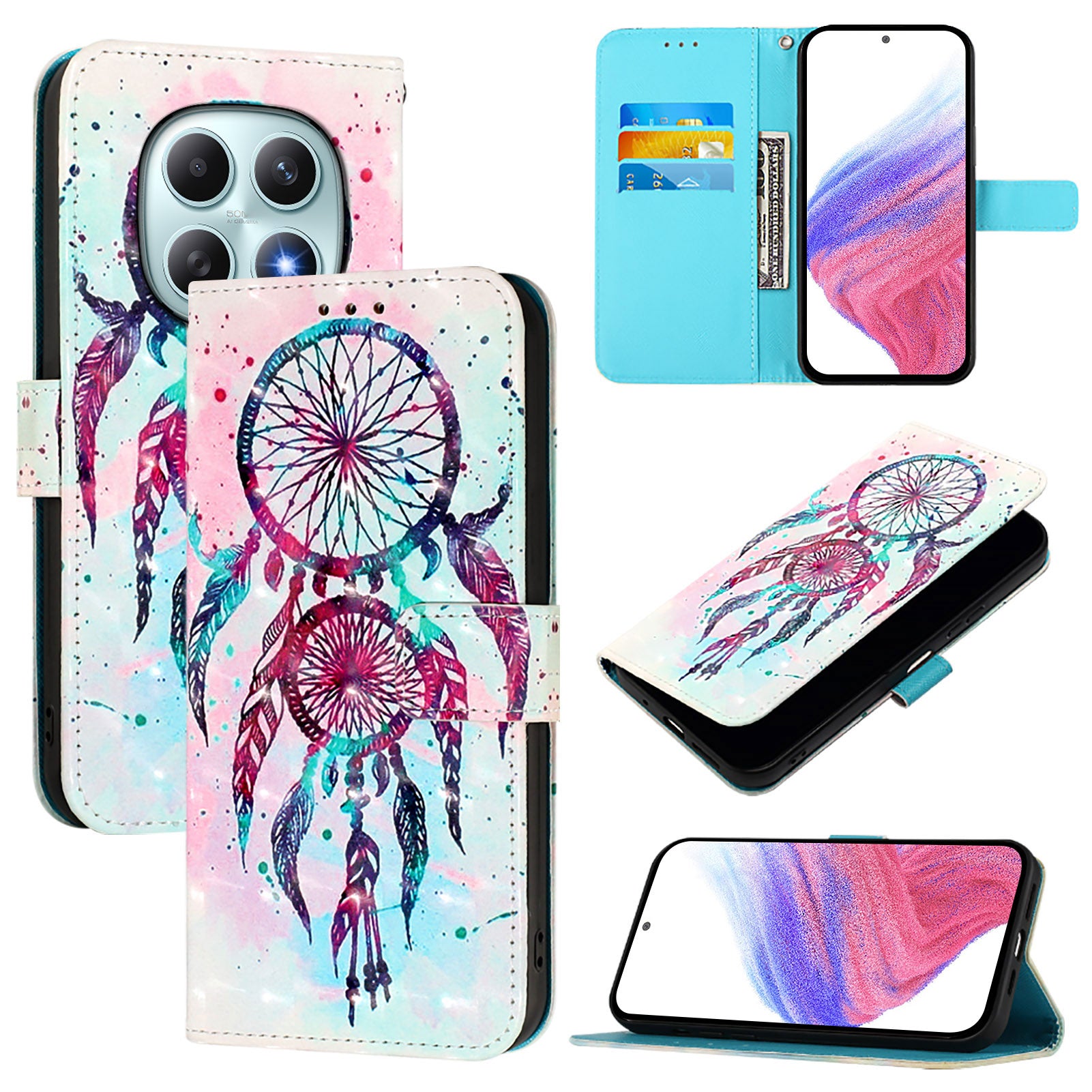 For Xiaomi Poco M8 5G / Redmi Note 15 5G (Global) / 15 4G (Global) Leather Case Pattern Printing Wallet Stand Mobile Cover with Strap - Colorful Wind Chime