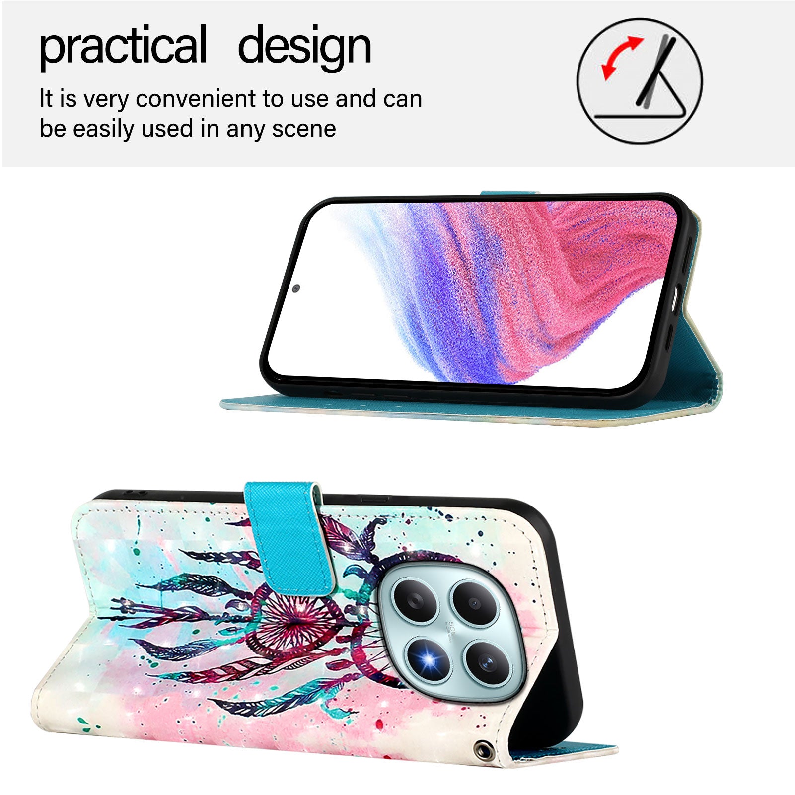 For Xiaomi Poco M8 5G / Redmi Note 15 5G (Global) / 15 4G (Global) Leather Case Pattern Printing Wallet Stand Mobile Cover with Strap - Colorful Wind Chime