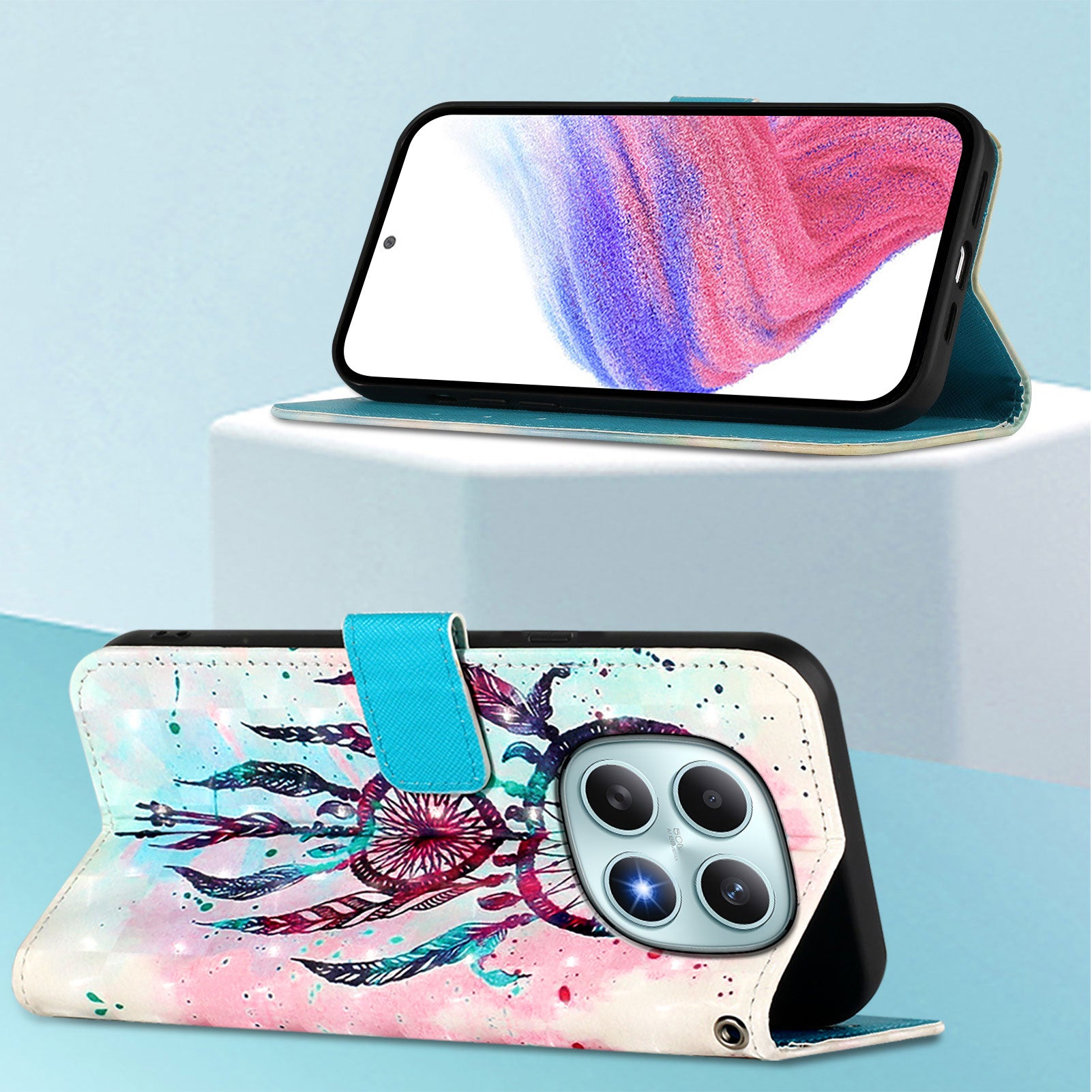 For Xiaomi Poco M8 5G / Redmi Note 15 5G (Global) / 15 4G (Global) Leather Case Pattern Printing Wallet Stand Mobile Cover with Strap - Colorful Wind Chime