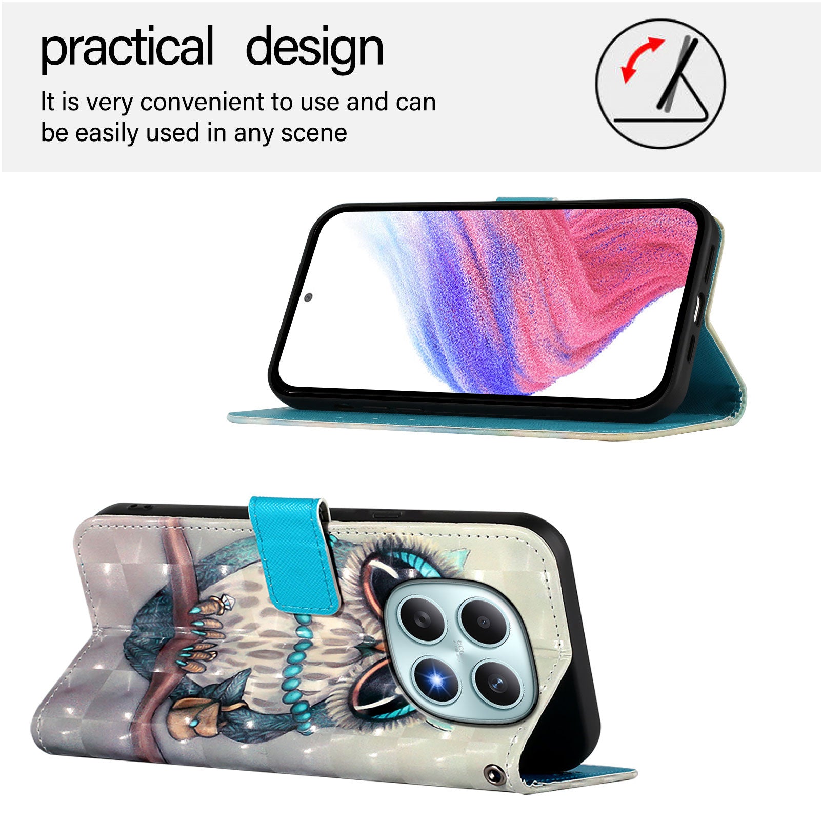 For Xiaomi Poco M8 5G / Redmi Note 15 5G (Global) / 15 4G (Global) Leather Case Pattern Printing Wallet Stand Mobile Cover with Strap - Grey Owl