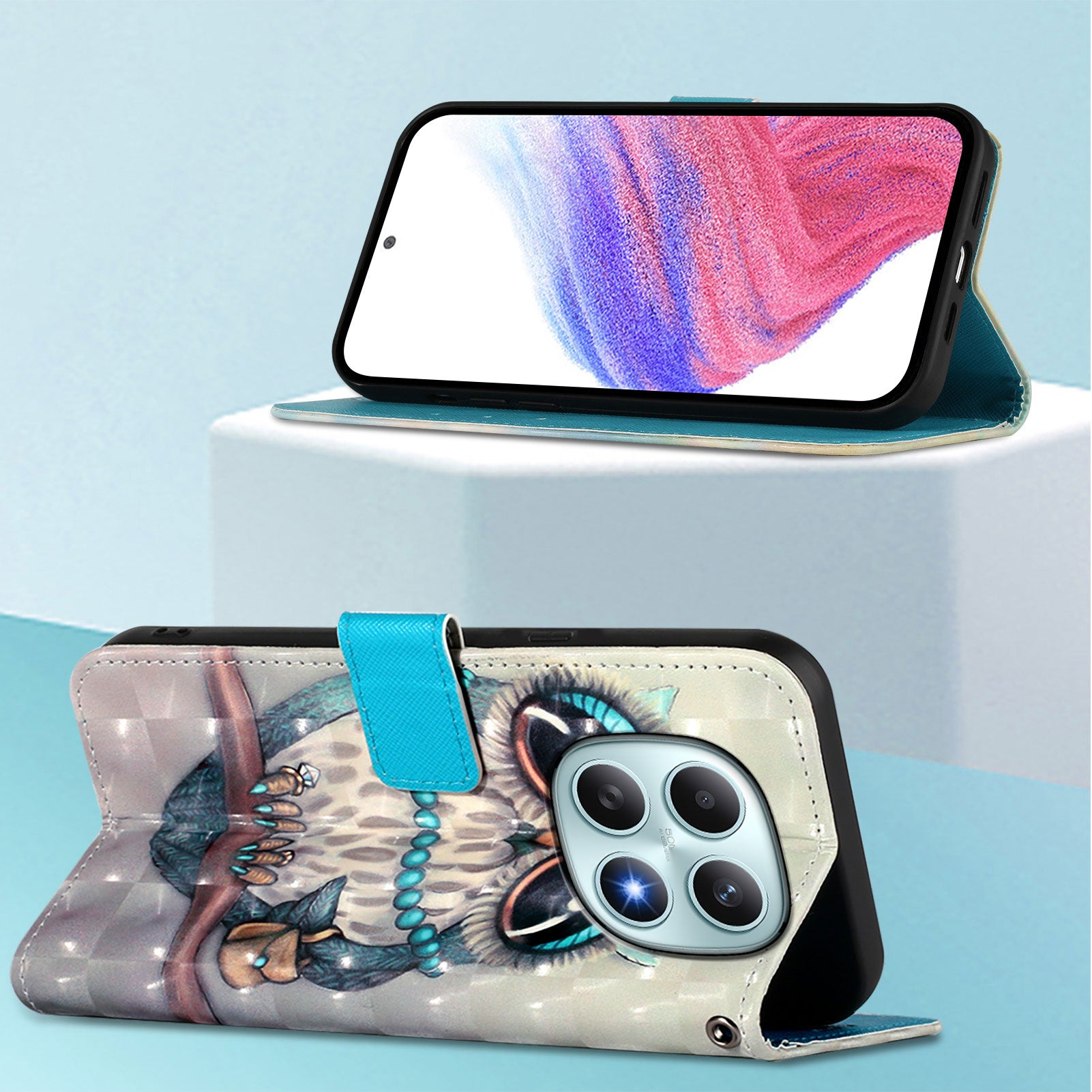 For Xiaomi Poco M8 5G / Redmi Note 15 5G (Global) / 15 4G (Global) Leather Case Pattern Printing Wallet Stand Mobile Cover with Strap - Grey Owl