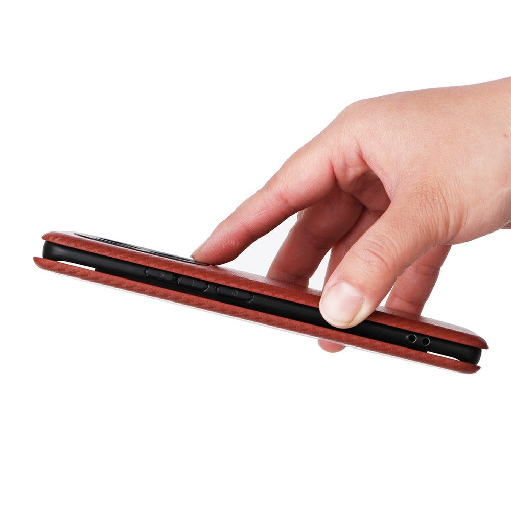 Phone Case For Xiaomi Poco M8 5G  /  Redmi Note 15 5G (Global)  /  15 4G (Global) Carbon Fiber Texture Drop-Proof PU Leather Phone Cover - Brown