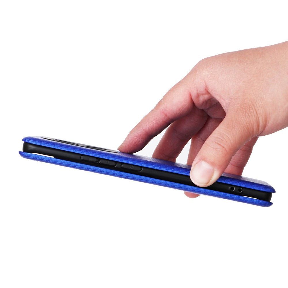Phone Case For Xiaomi Poco M8 5G  /  Redmi Note 15 5G (Global)  /  15 4G (Global) Carbon Fiber Texture Drop-Proof PU Leather Phone Cover - Blue