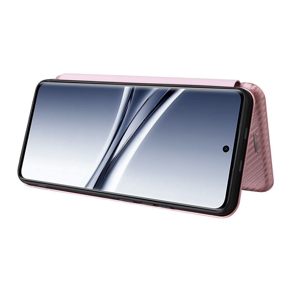 Phone Case For Xiaomi Poco M8 5G  /  Redmi Note 15 5G (Global)  /  15 4G (Global) Carbon Fiber Texture Drop-Proof PU Leather Phone Cover - Rose Gold